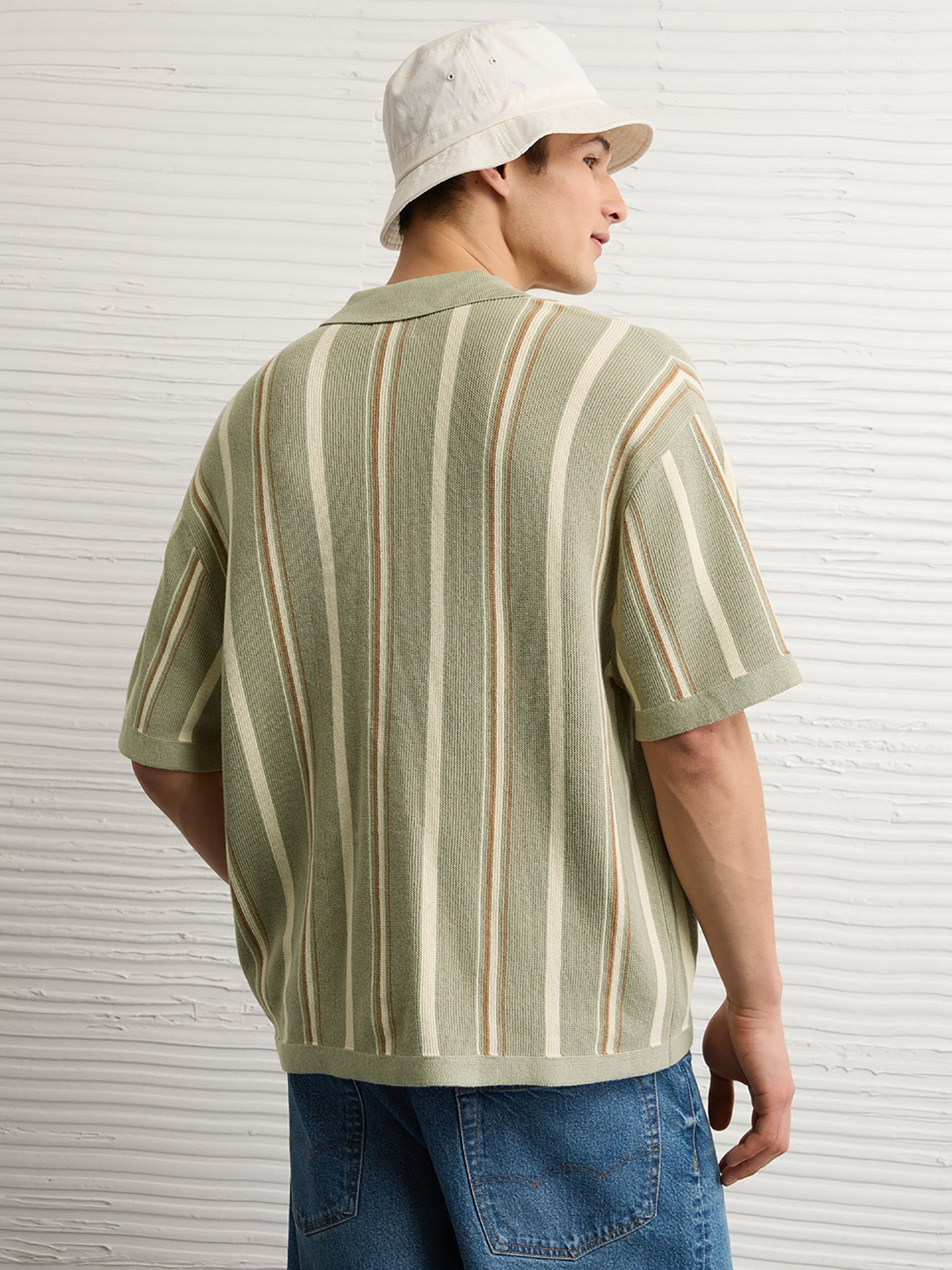 Green Striped Button Up Sweater