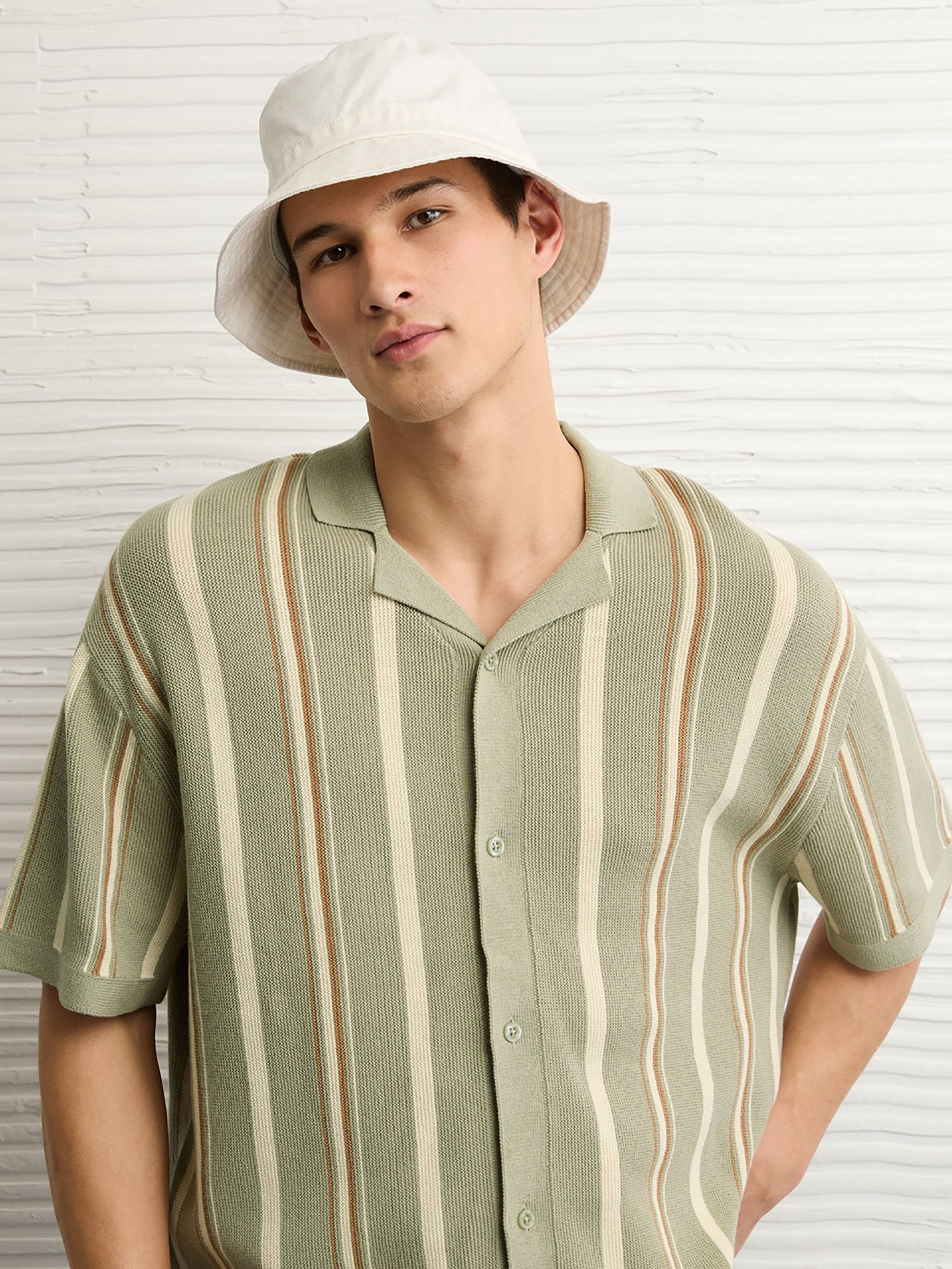 Green Striped Button Up Sweater