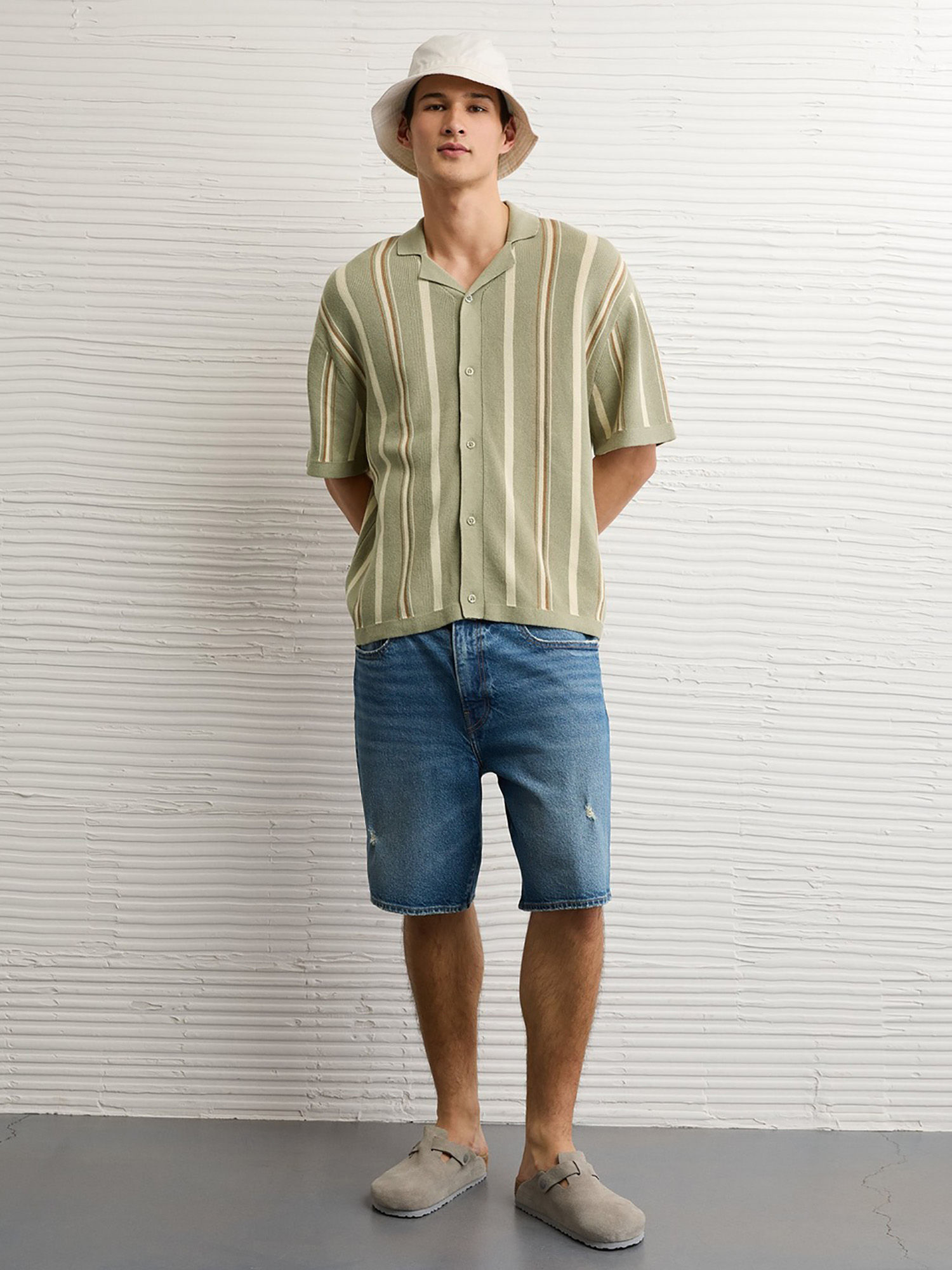 Green Striped Button Up Sweater