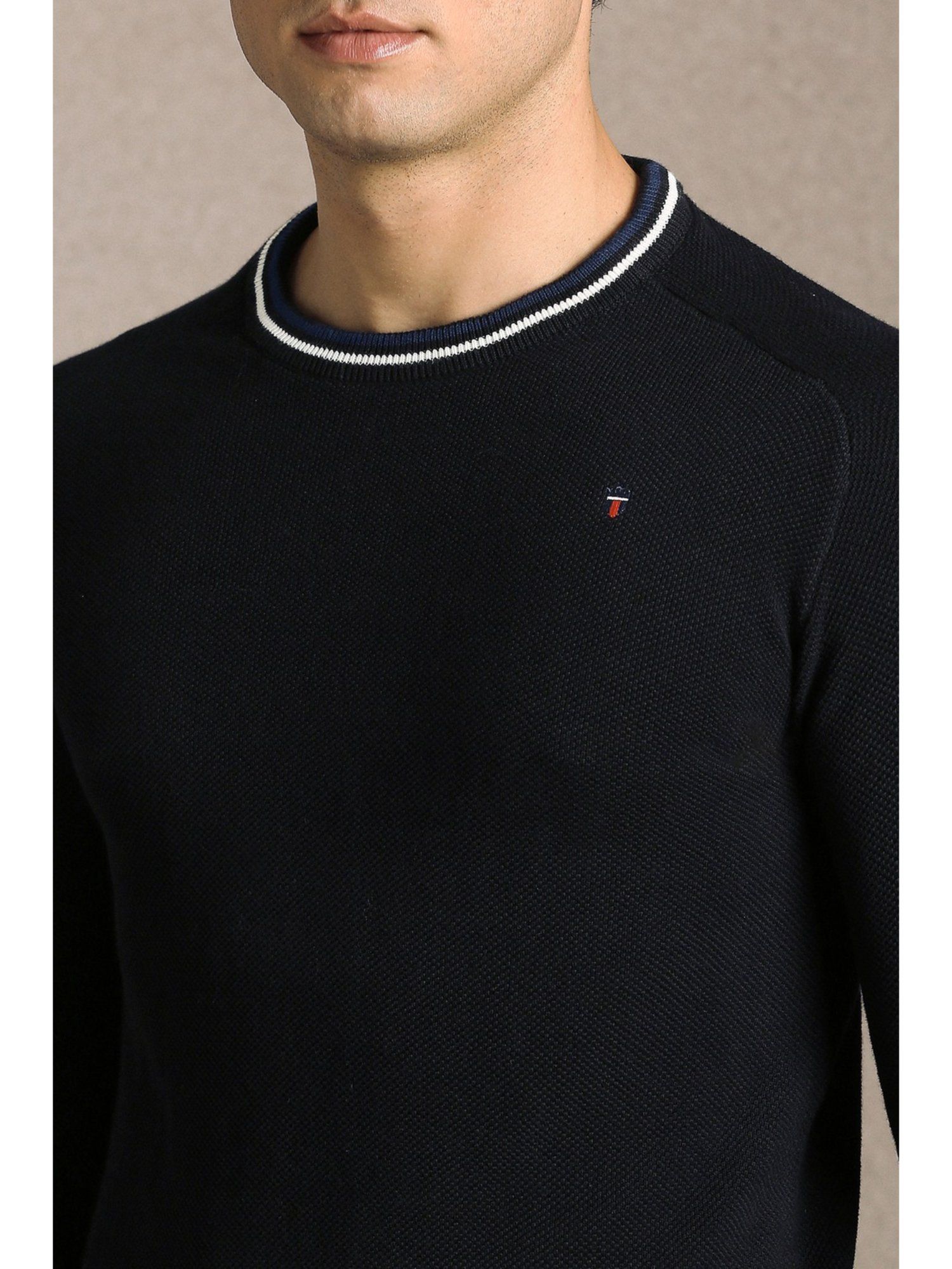 Black Solid Crew Neck Full Sleeves Sweater