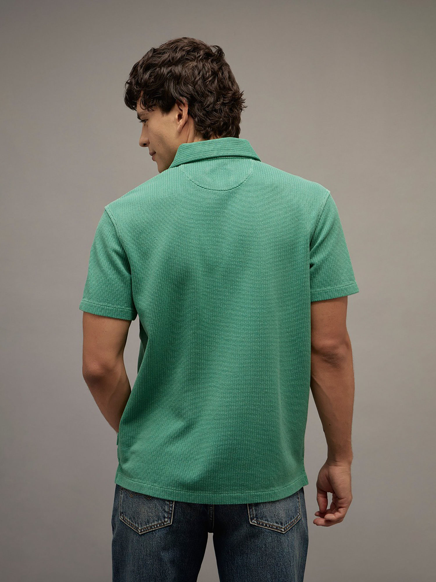 Green Standard Fit Johnny Collar Knit Polo T-Shirt