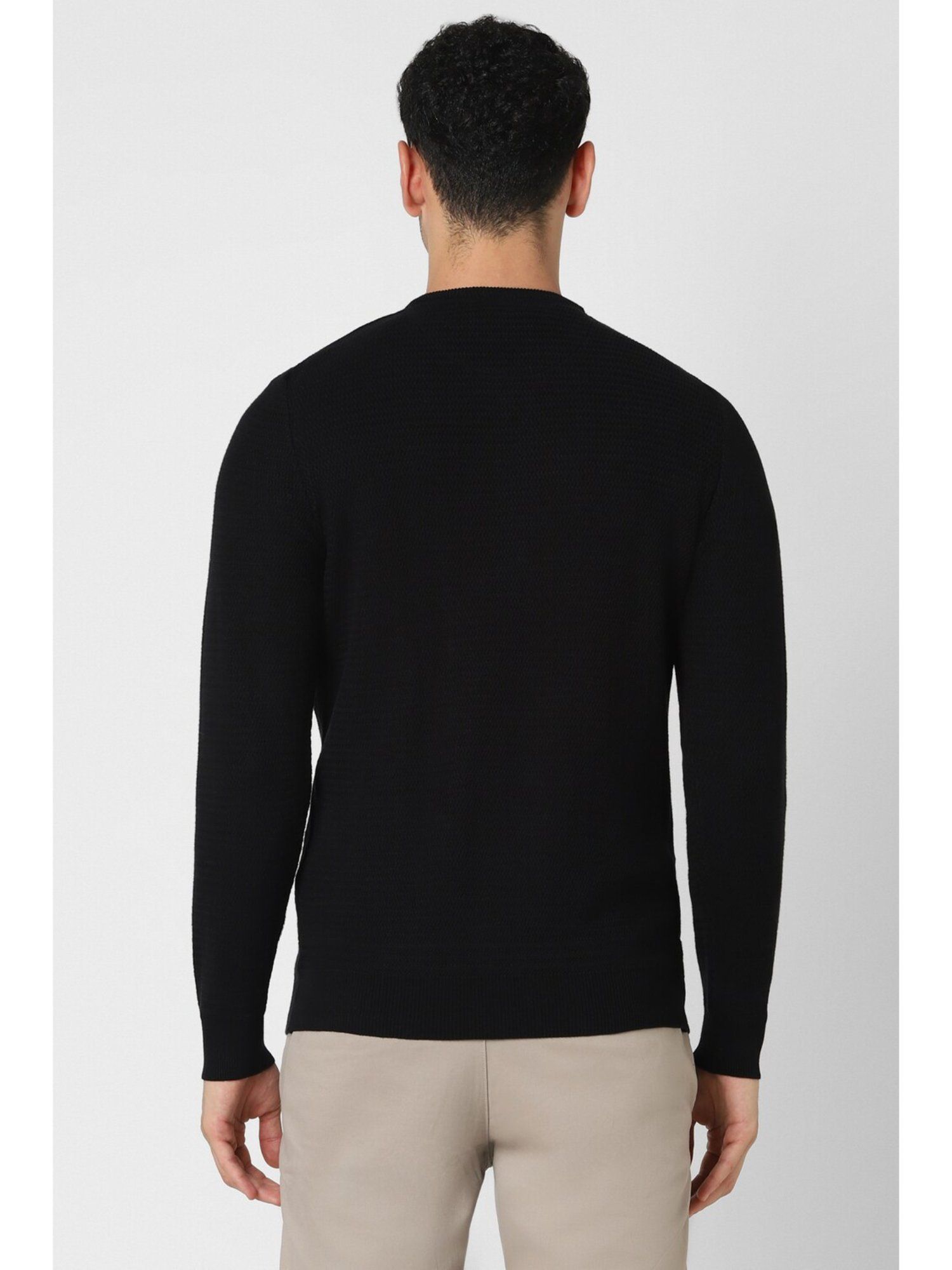 Black Patterned V Neck Sweater