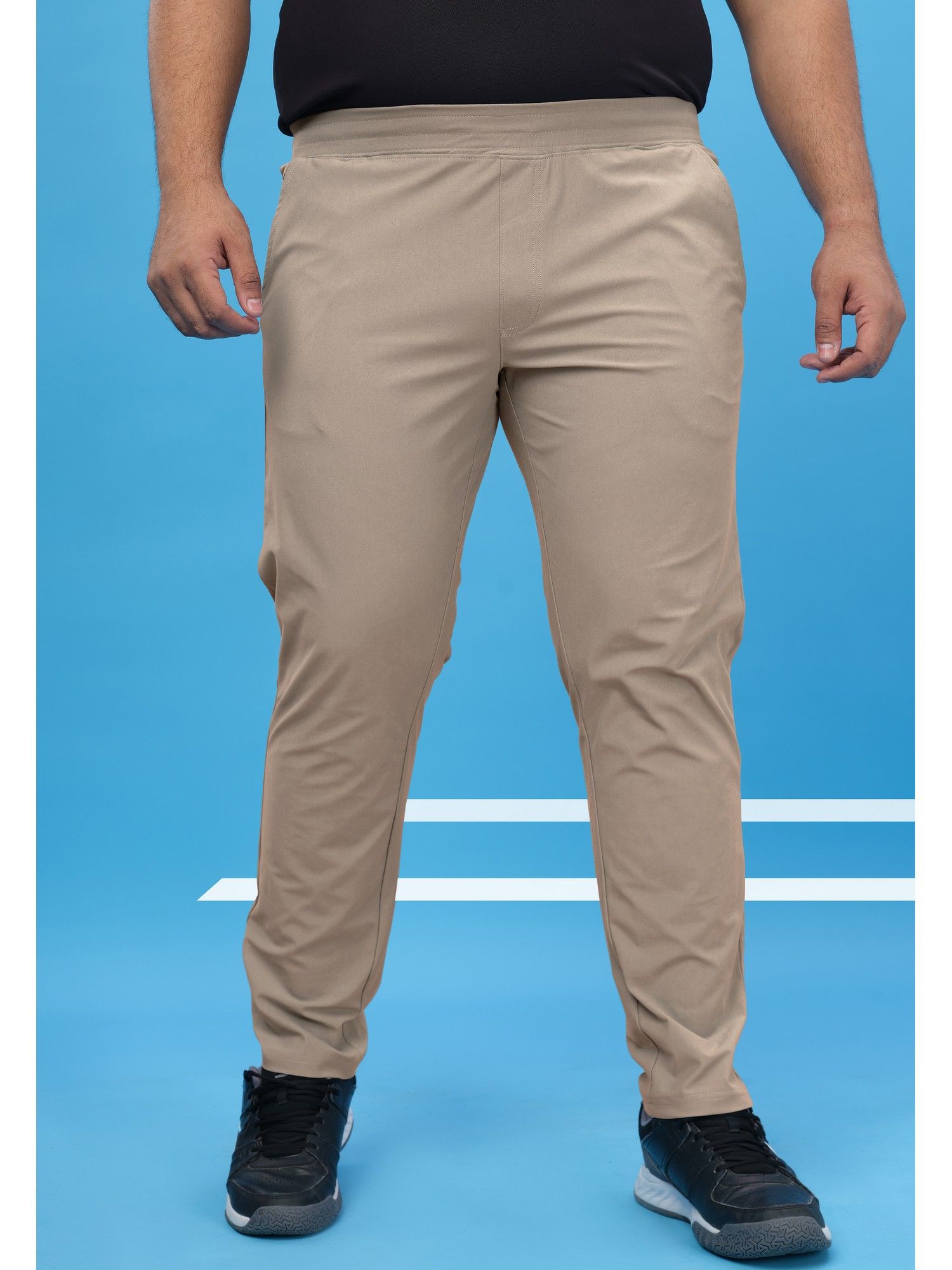 Men Plus Size Solid Relaxed Fit Sports Khaki Trackpants