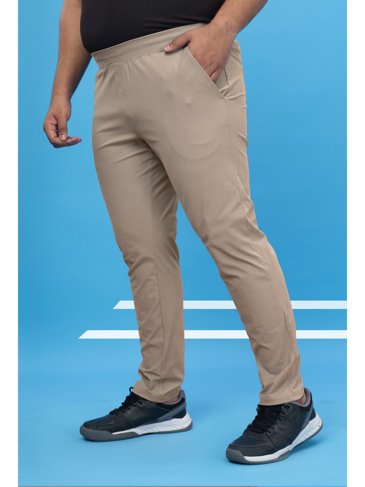 Men Plus Size Solid Relaxed Fit Sports Khaki Trackpants