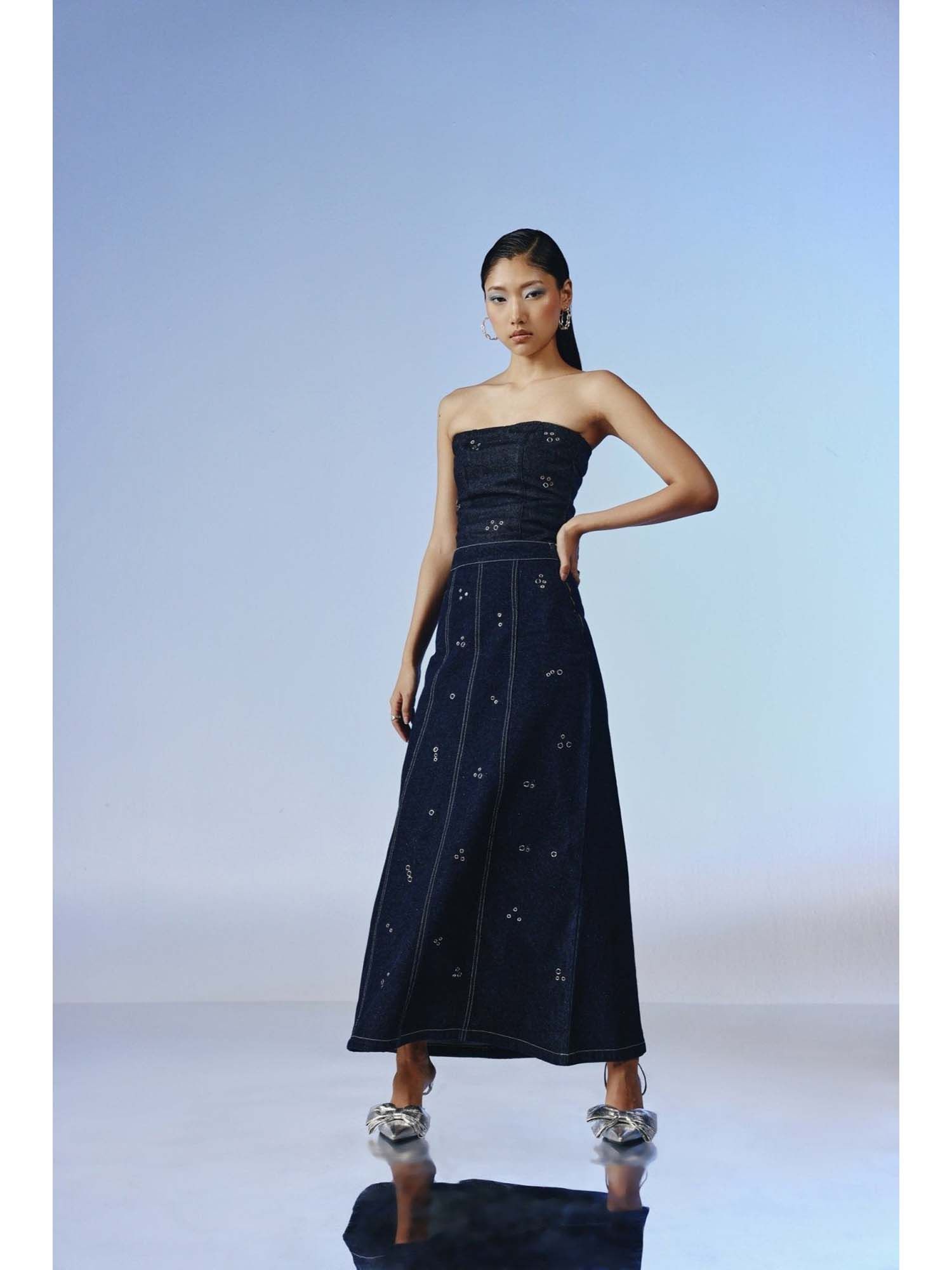 Vanta Studded Denim Maxi Skirt