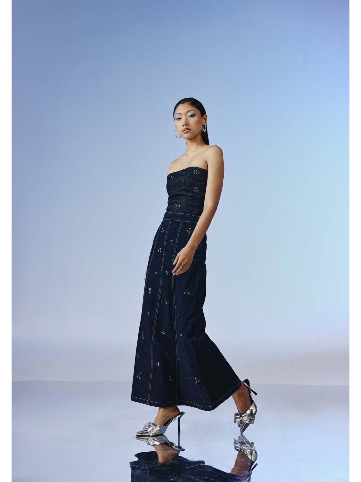 Vanta Studded Denim Maxi Skirt