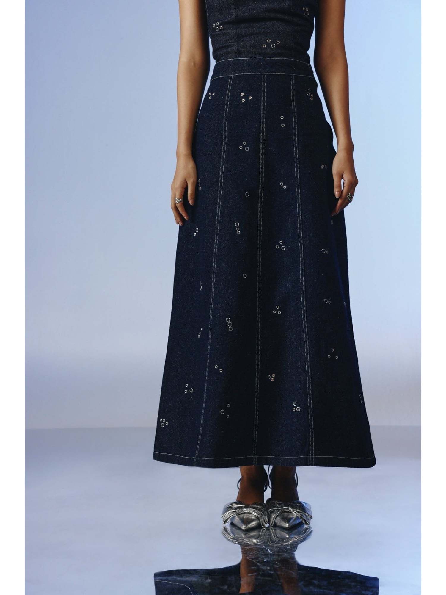 Vanta Studded Denim Maxi Skirt