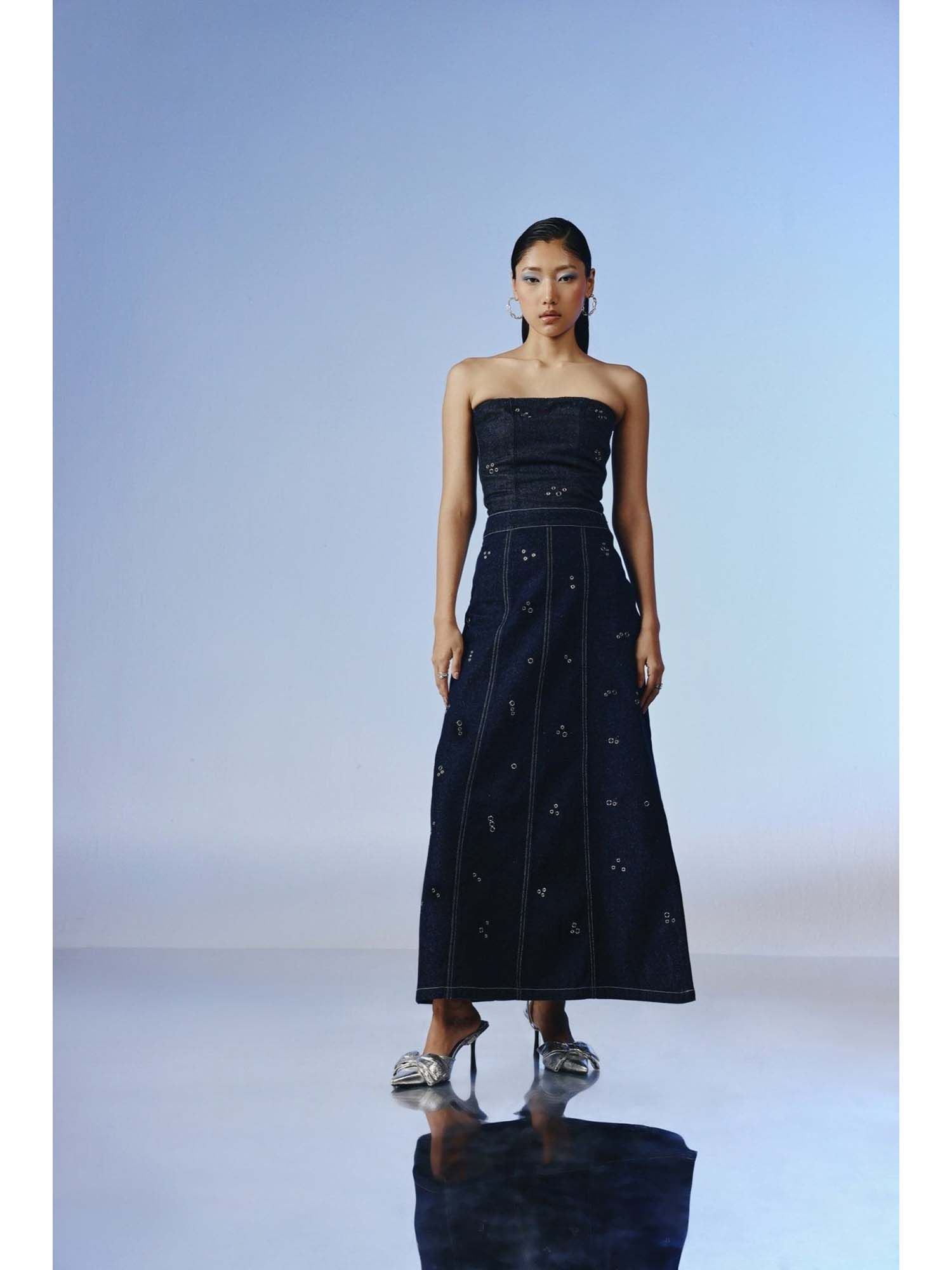 Vanta Studded Denim Maxi Skirt