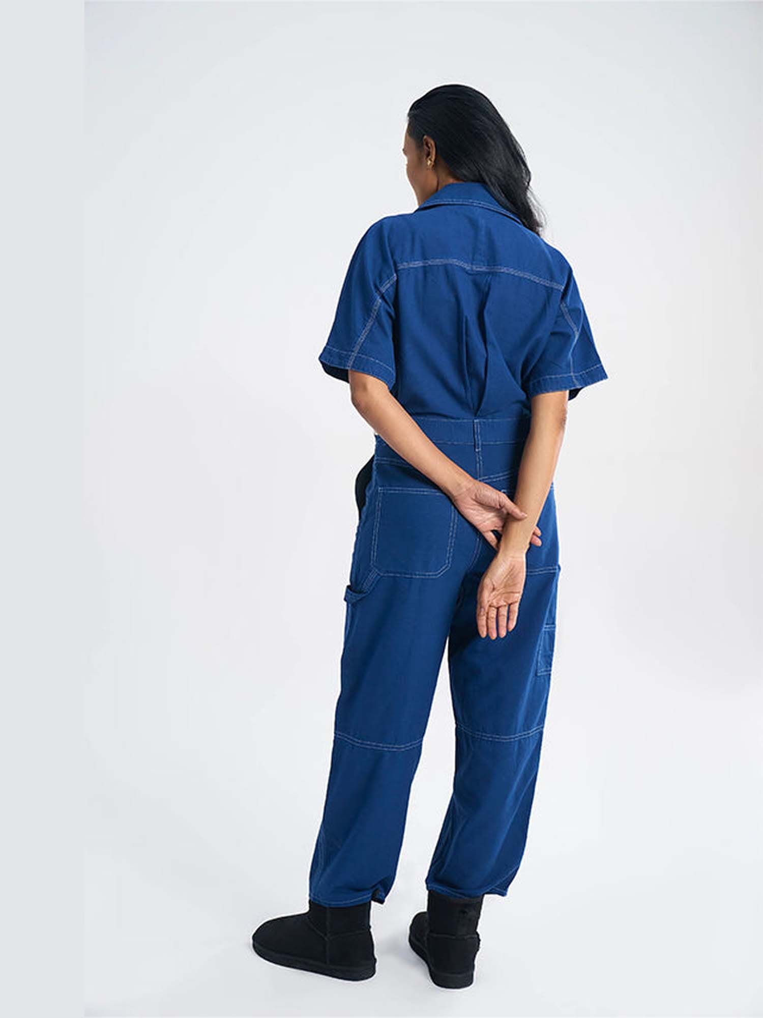 Gili Blue Khadi Solid Jumpsuit
