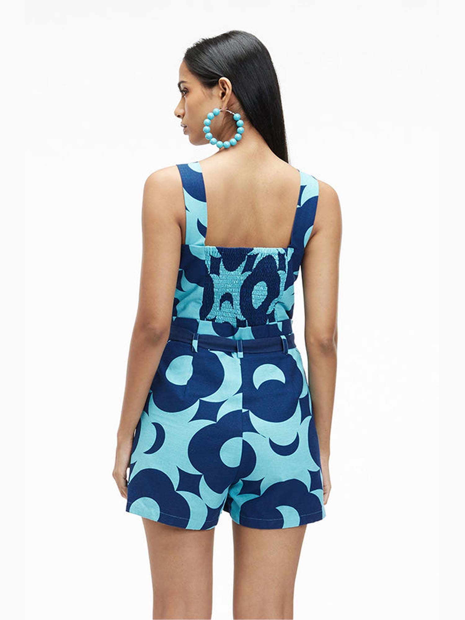 Noa Blue Khadi Printed Playsuit