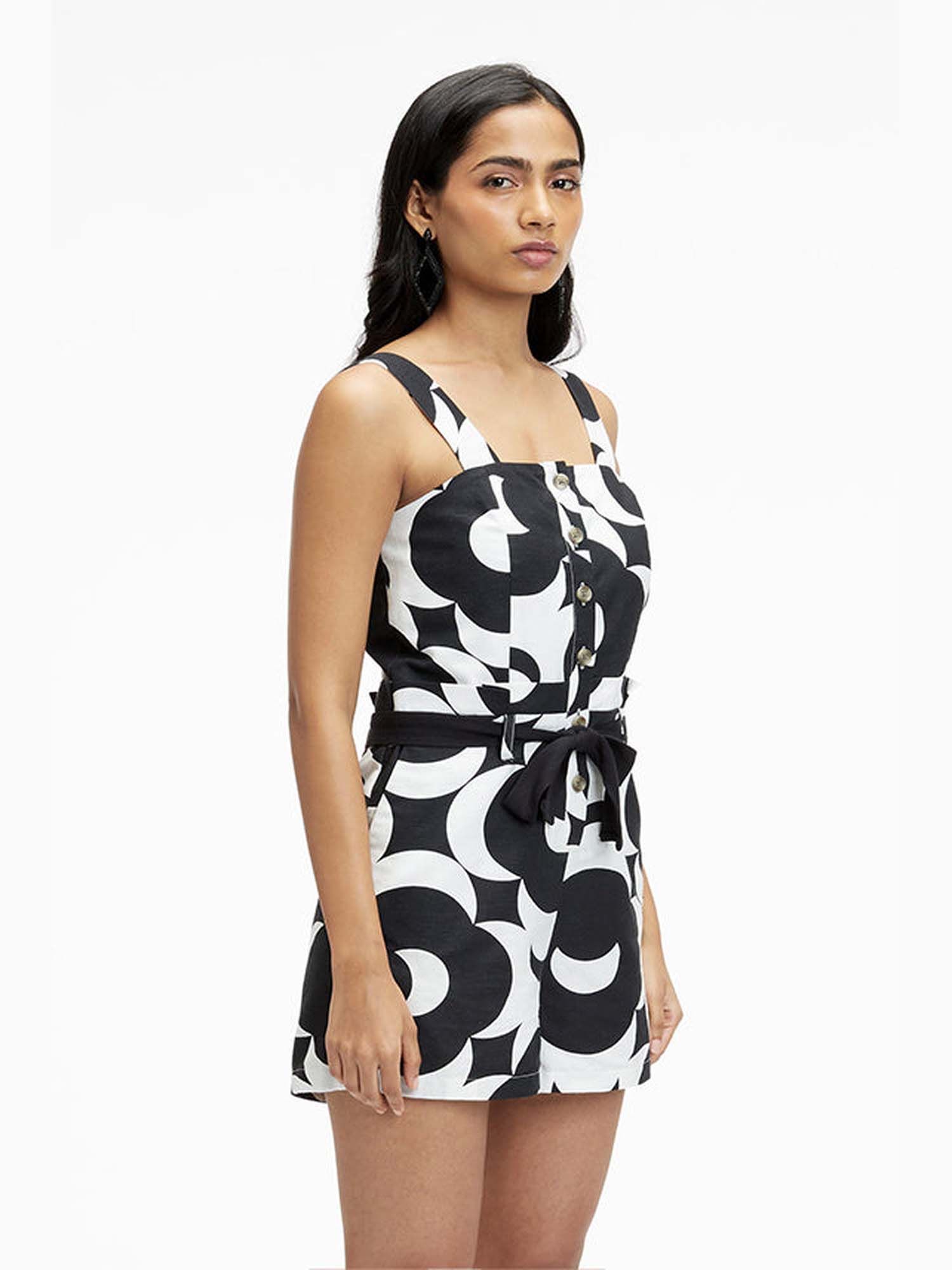 Noa Black Khadi Printed Playsuit