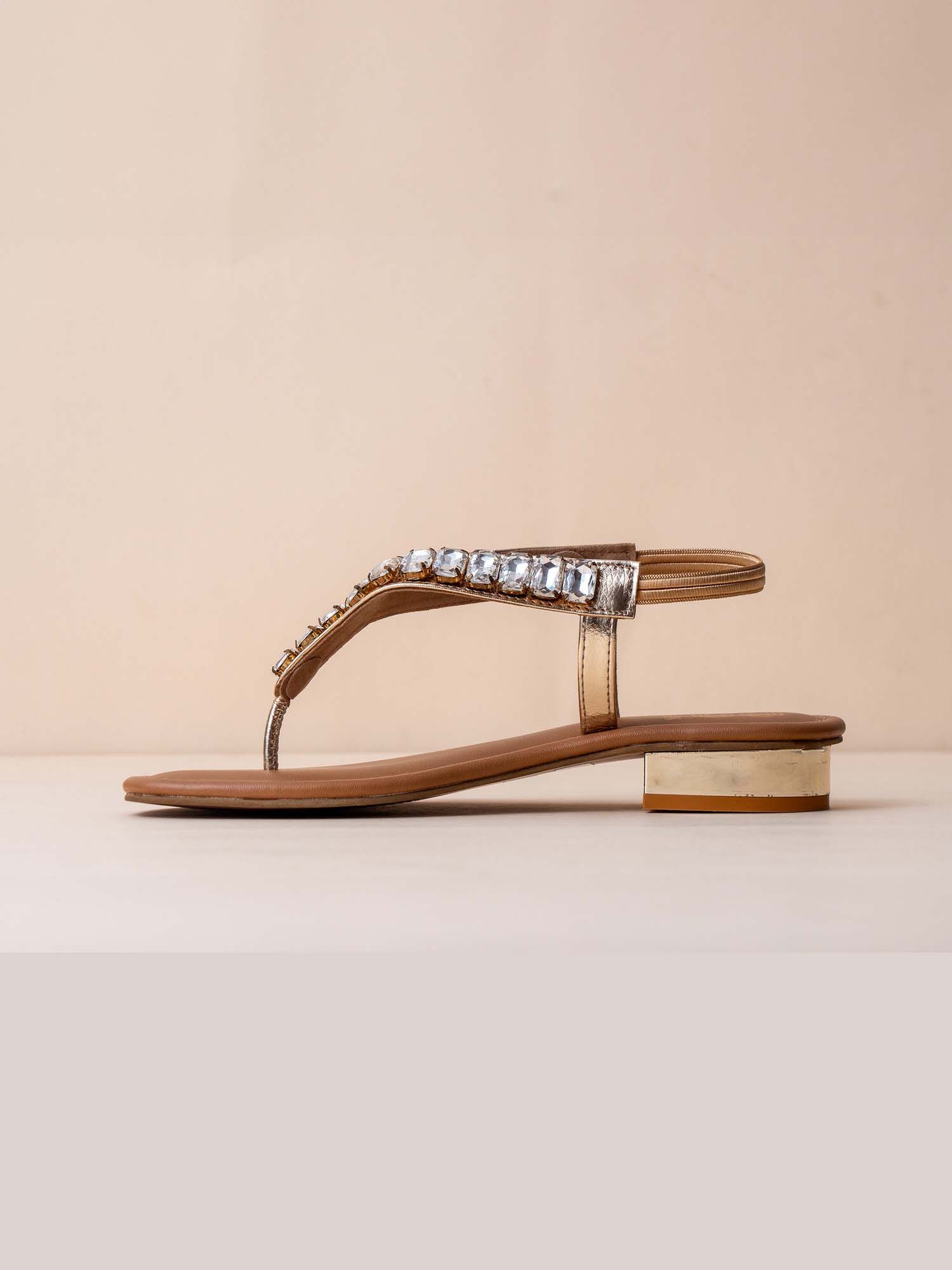 Amberjack Gold Embellished Low Heel Sandal