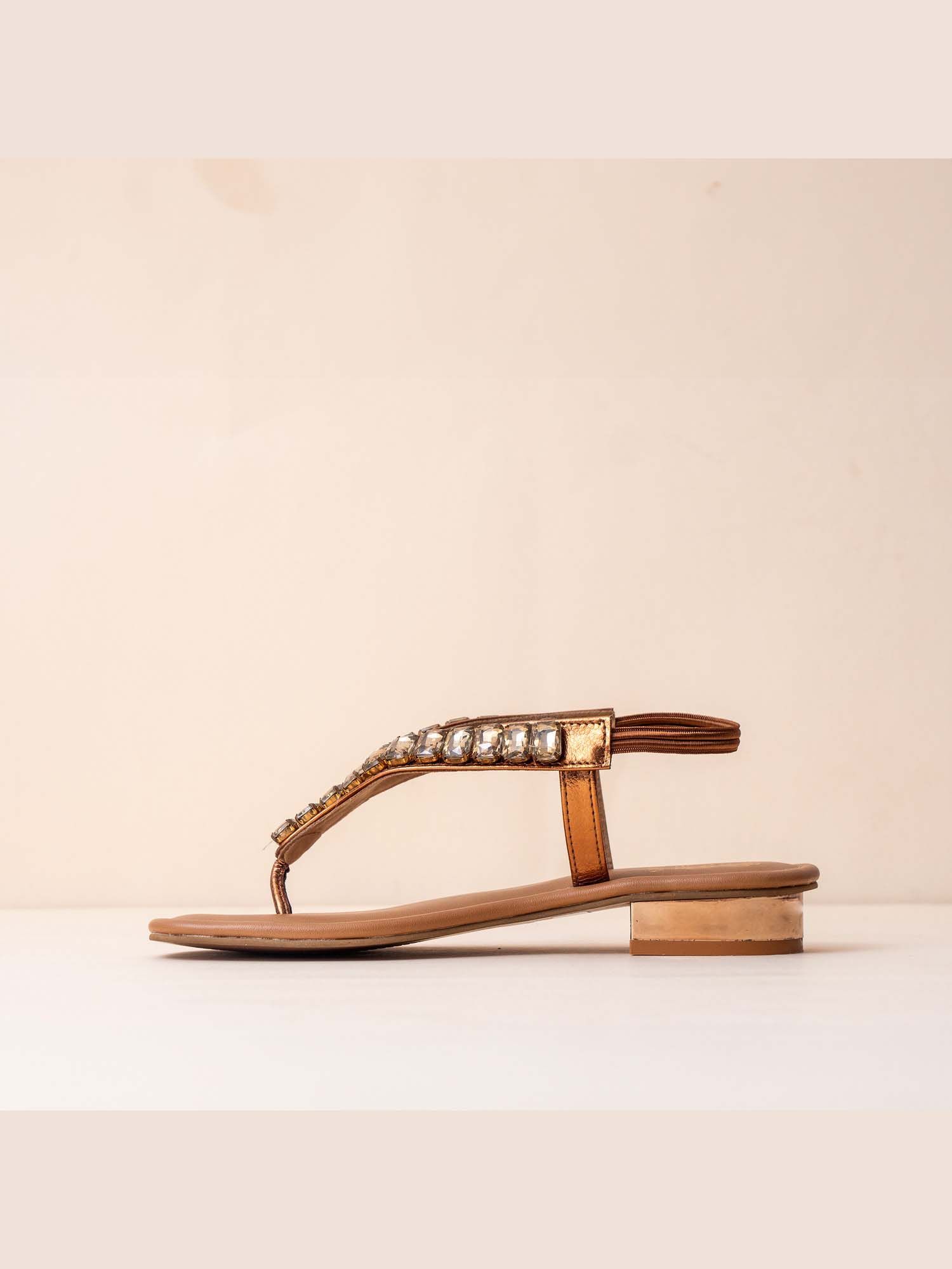 Amberjack Gold Embellished Low Heel Sandal