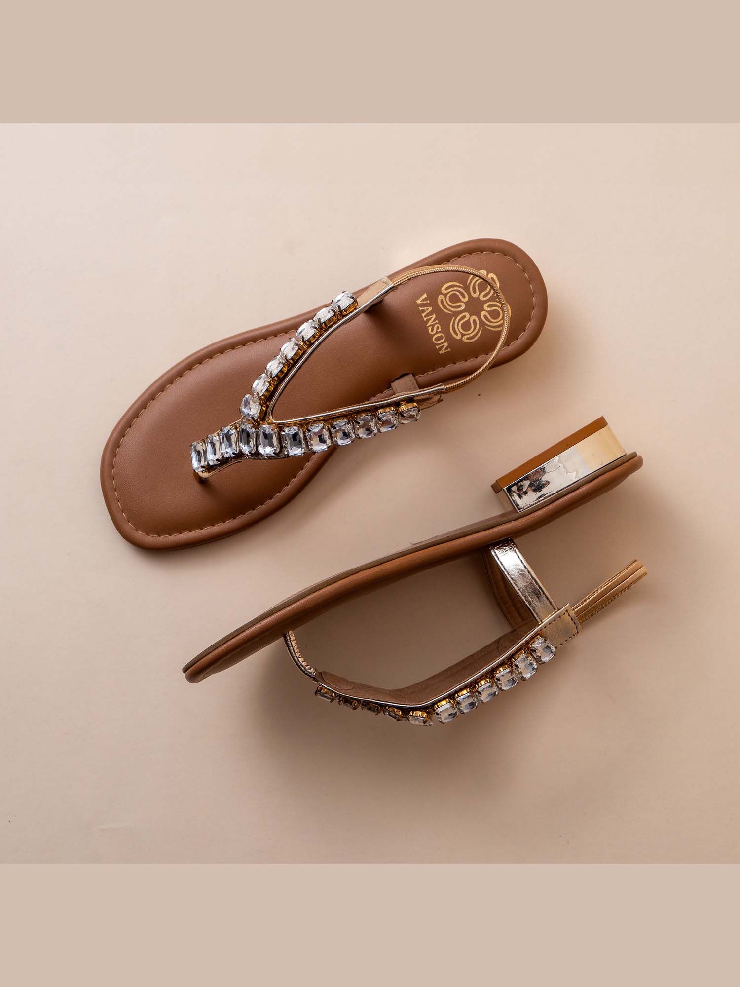 Amberjack Tan Embellished Low Heel Sandal
