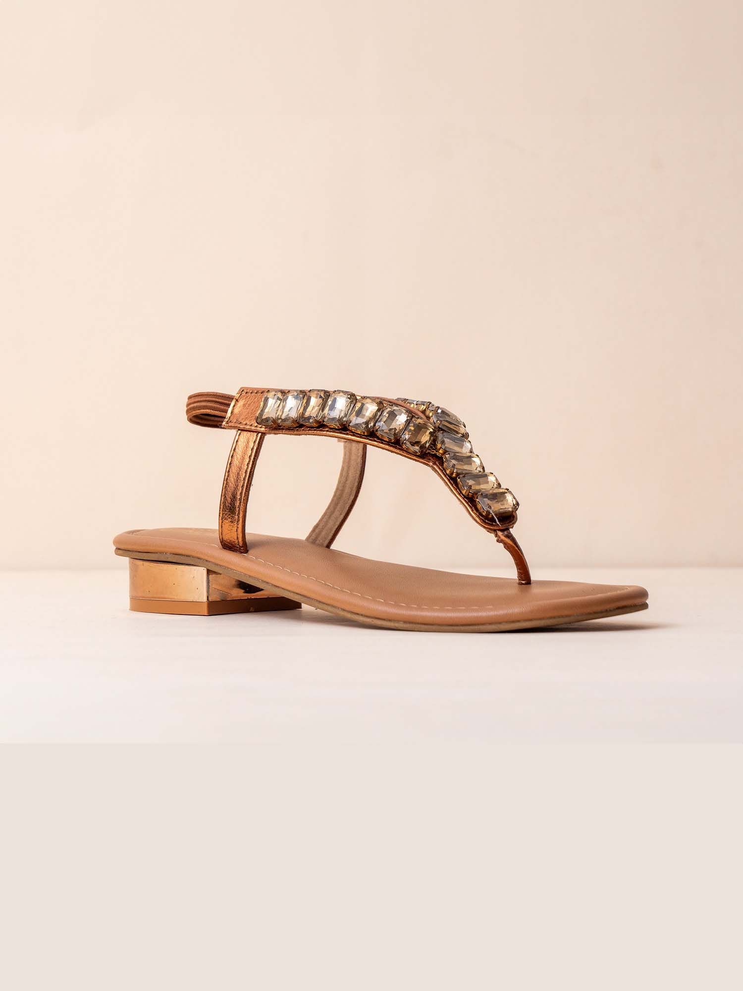 Amberjack Tan Embellished Low Heel Sandal