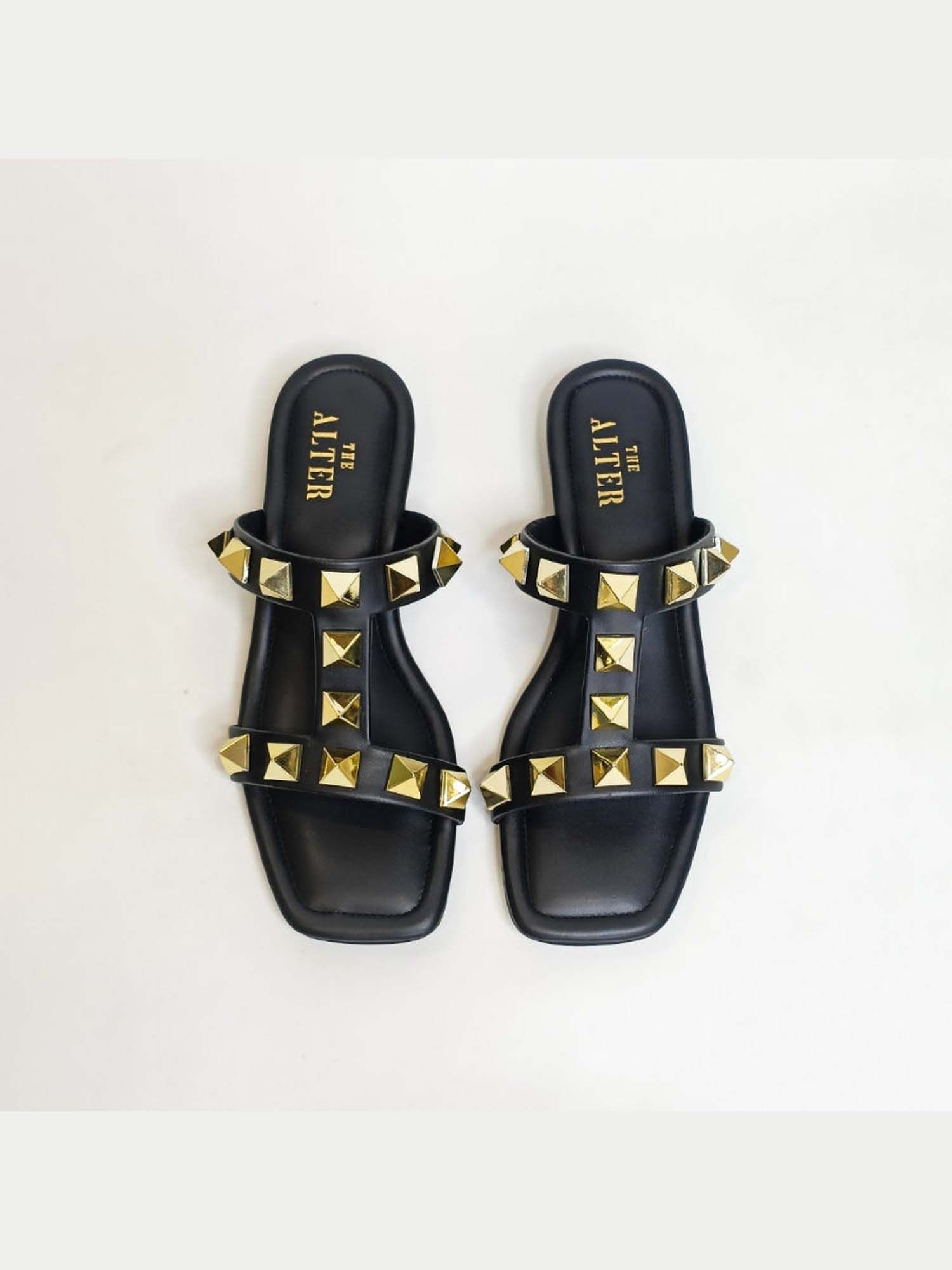 Asher Studded Black Open Toe Flats