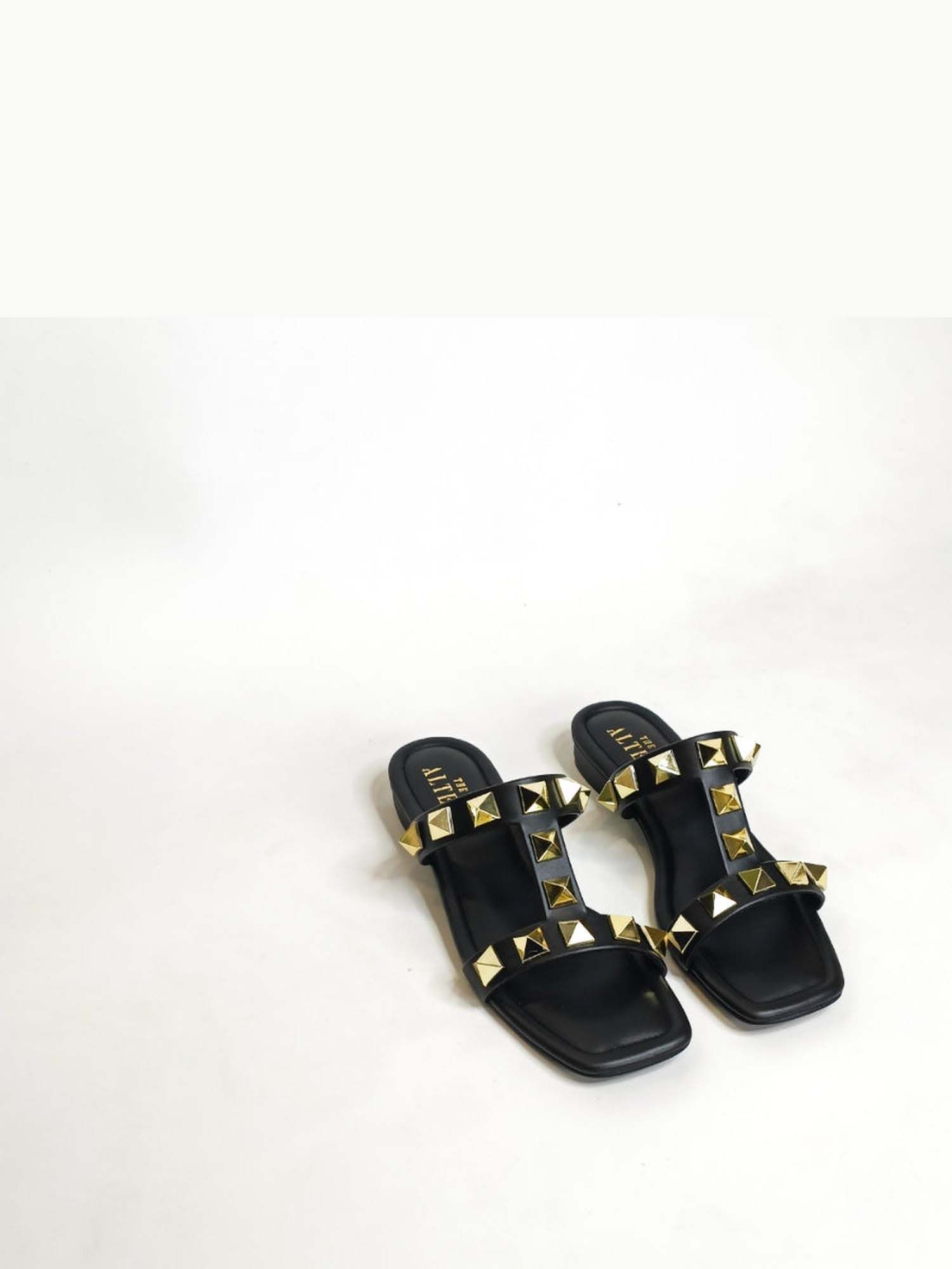 Asher Studded Black Open Toe Flats