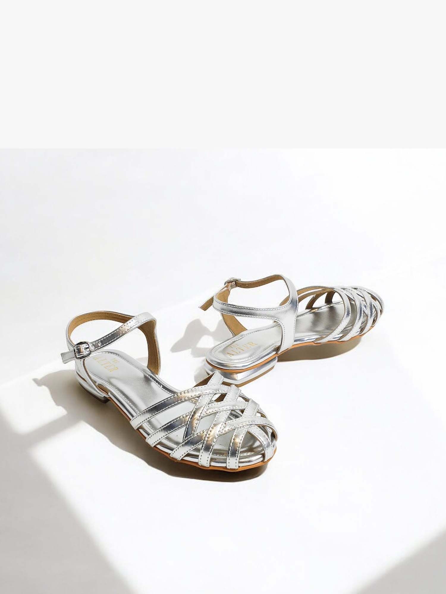 Zoey Silver Cutwork Round Toe Mules