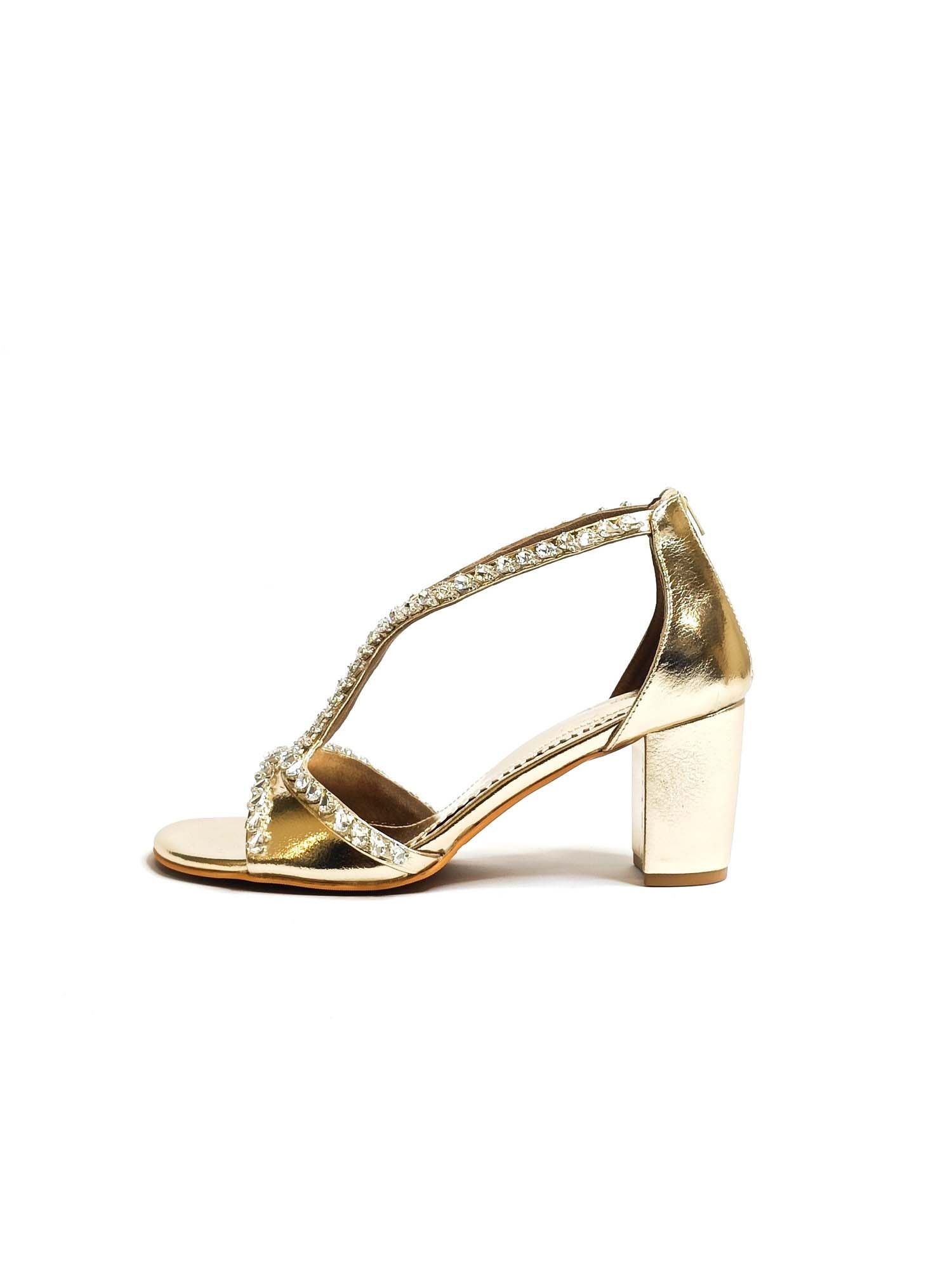 Angela Gold Embellished Block Heels