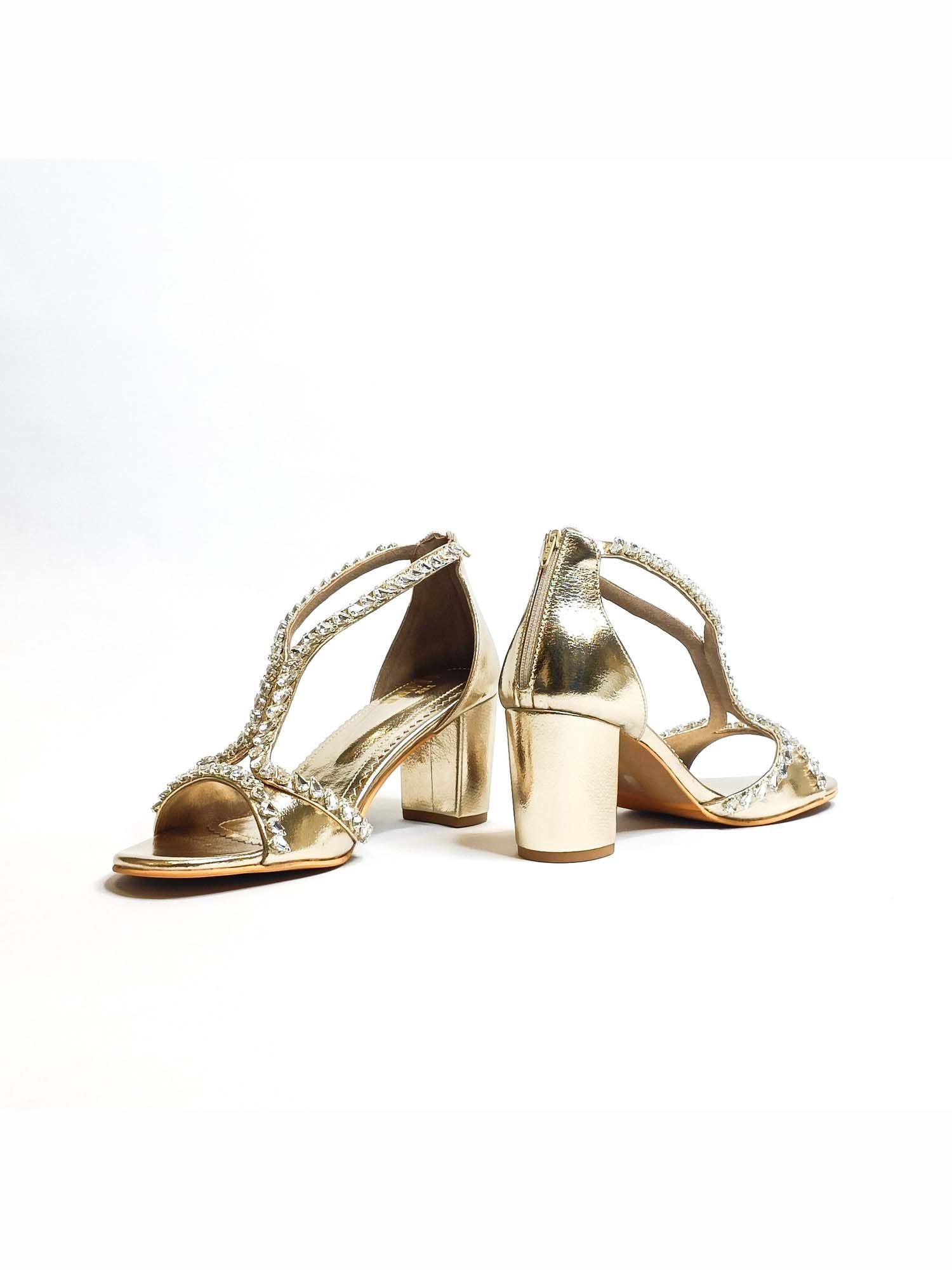 Angela Gold Embellished Block Heels