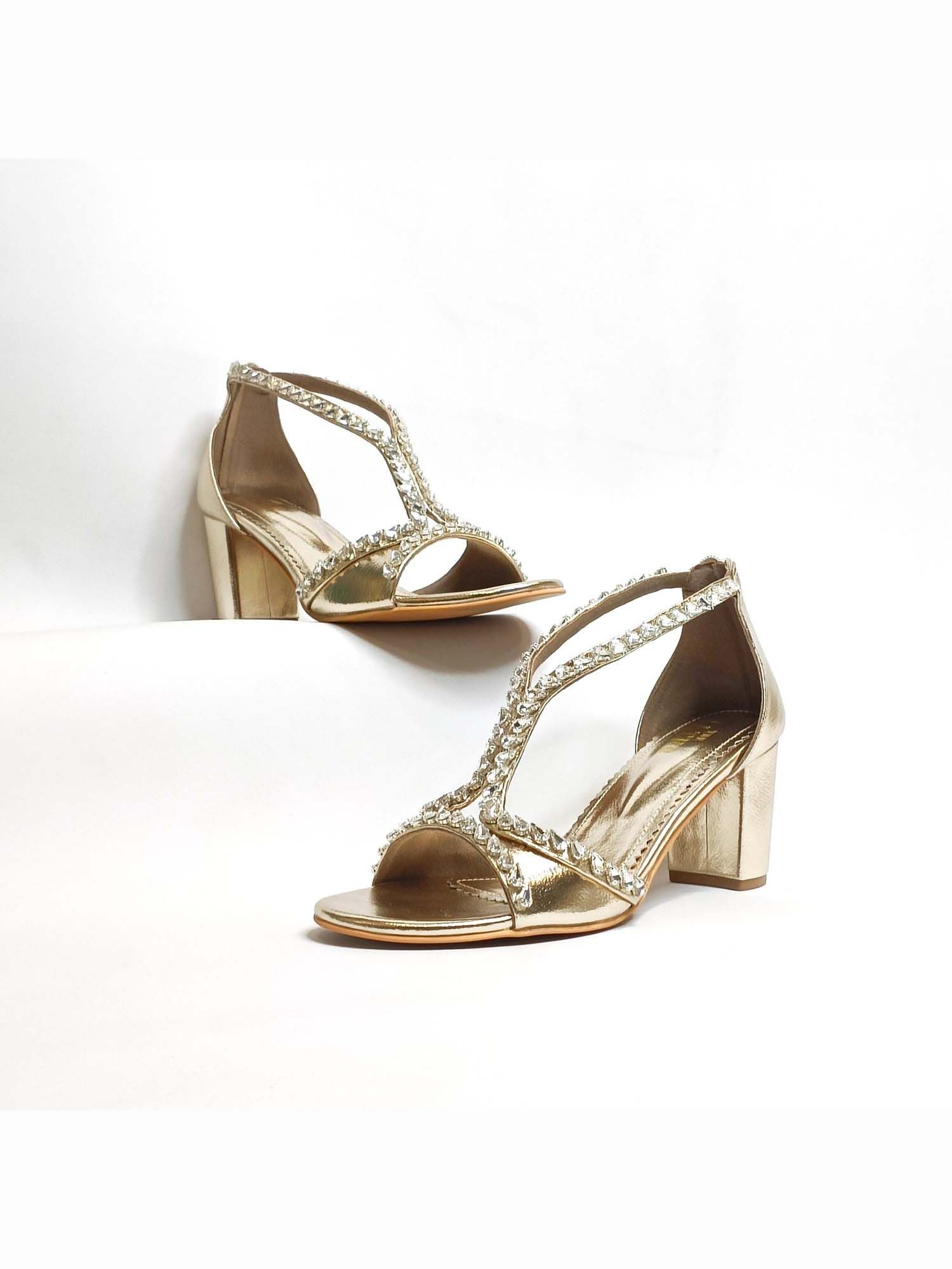 Angela Gold Embellished Block Heels