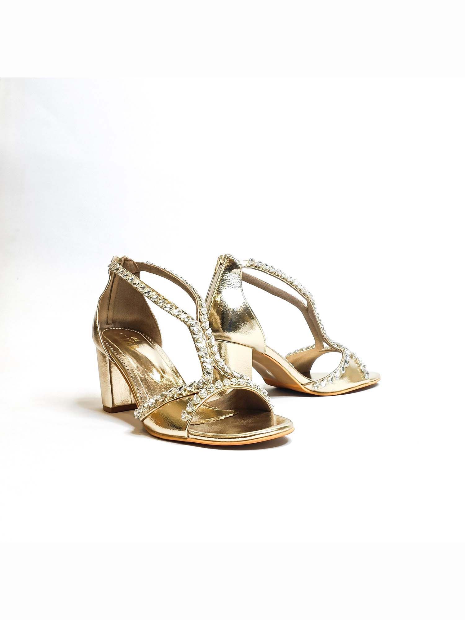 Angela Gold Embellished Block Heels