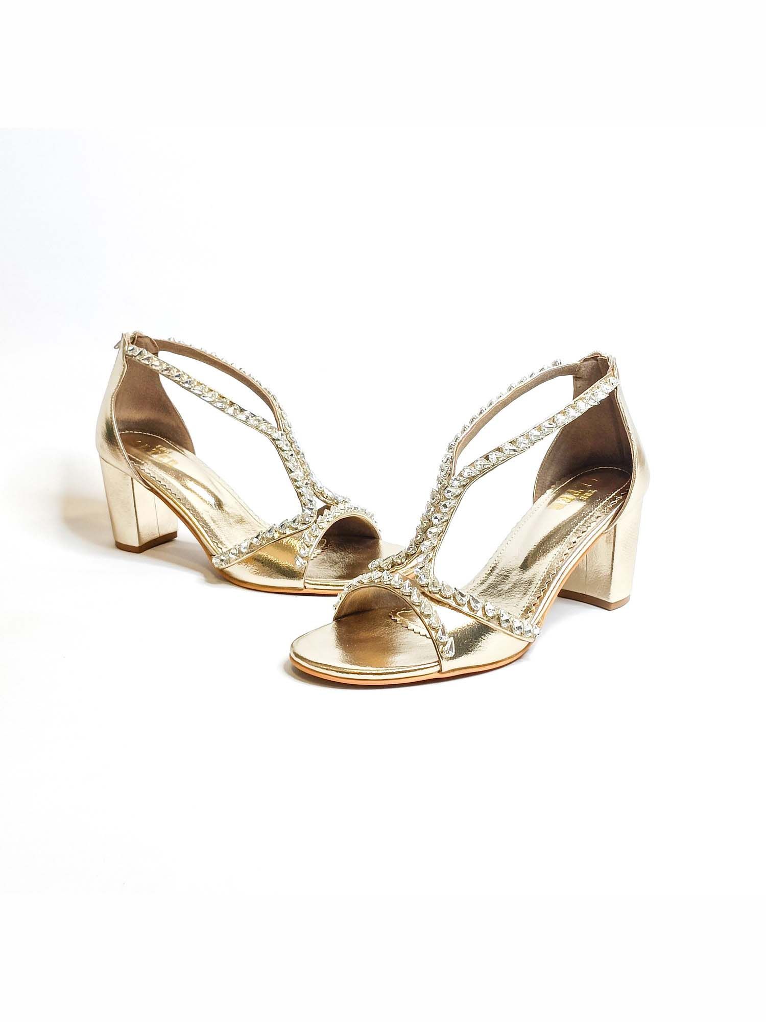 Angela Gold Embellished Block Heels