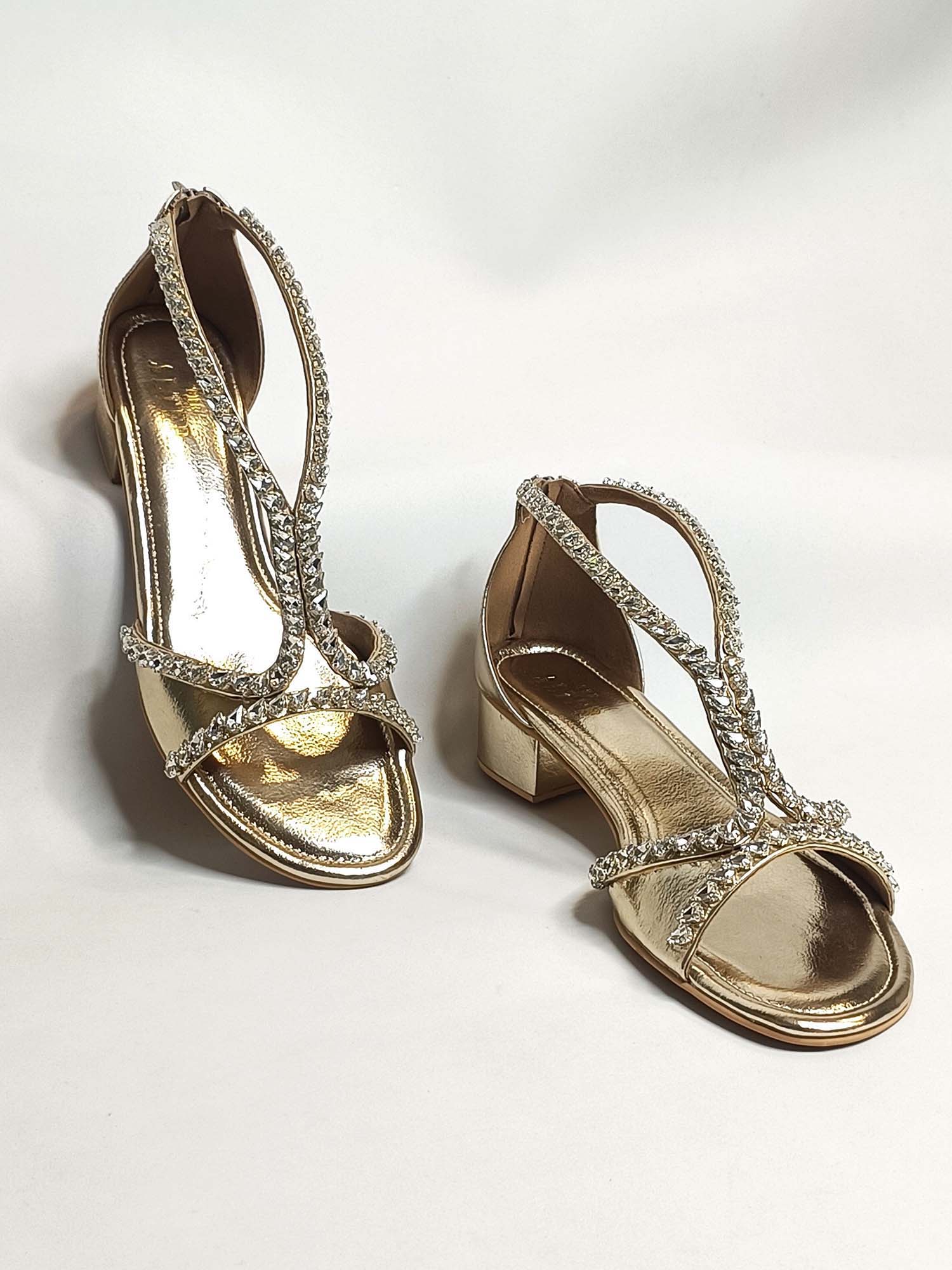 Angela Gold Embellished Block Heels