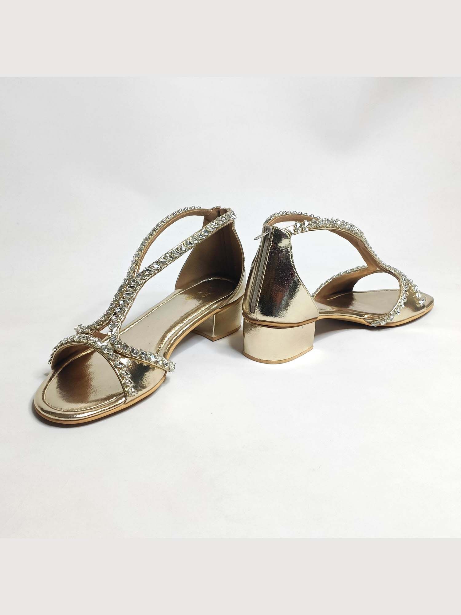 Angela Gold Embellished Block Heels