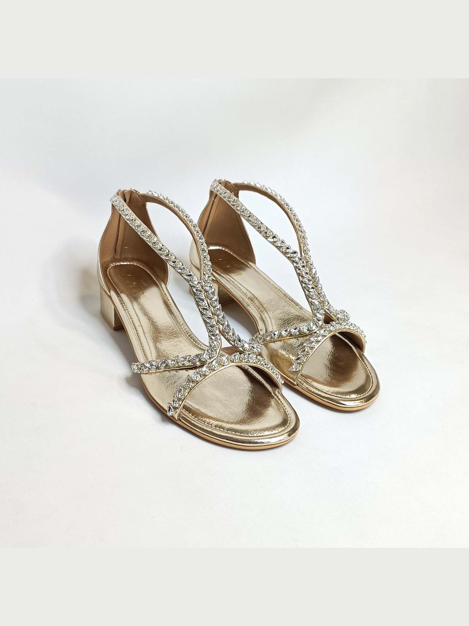 Angela Gold Embellished Block Heels