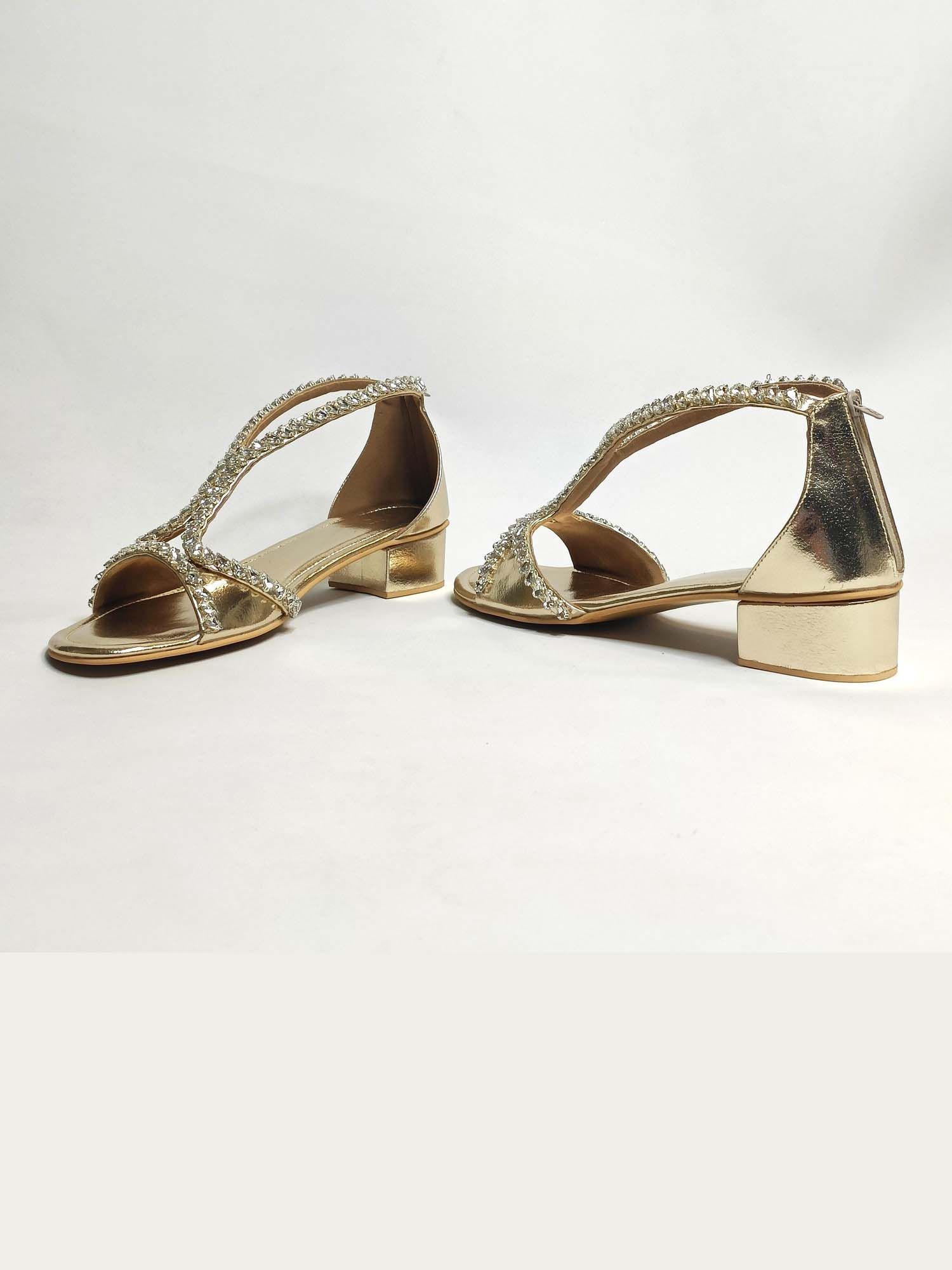 Angela Gold Embellished Block Heels