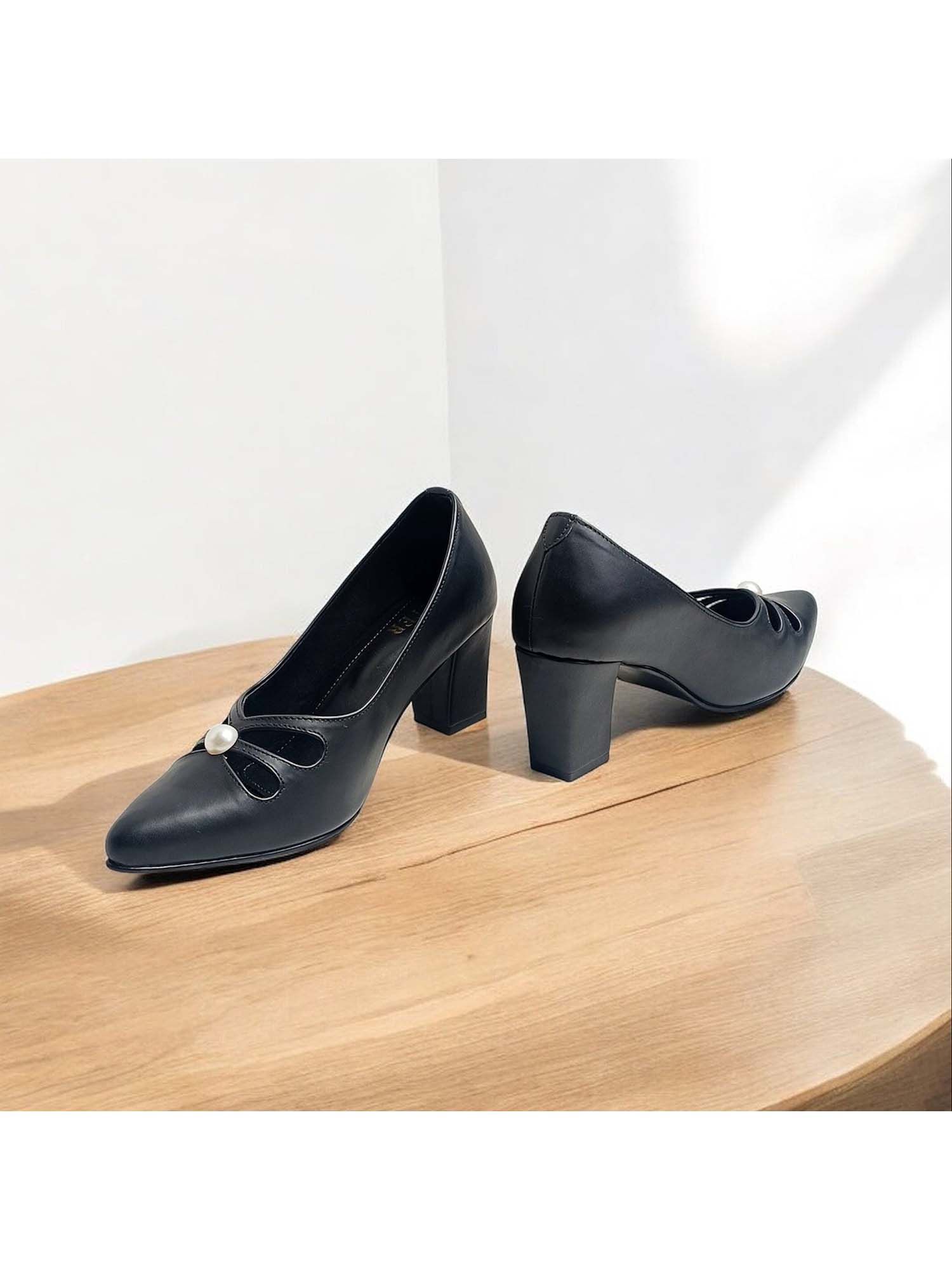 Cutwork Pearl Block Heel Pumps