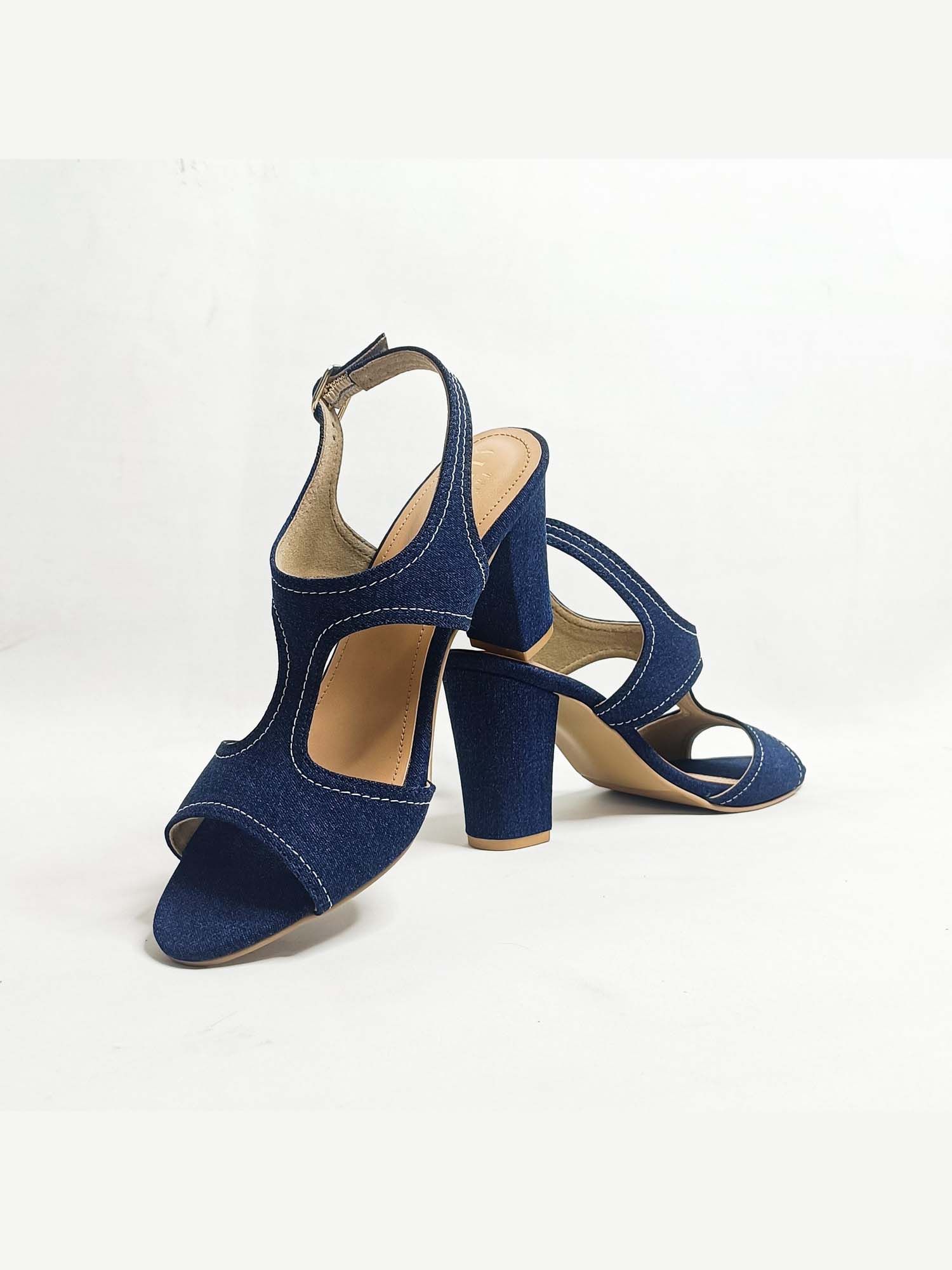Denim Ankle Strap Block Heels