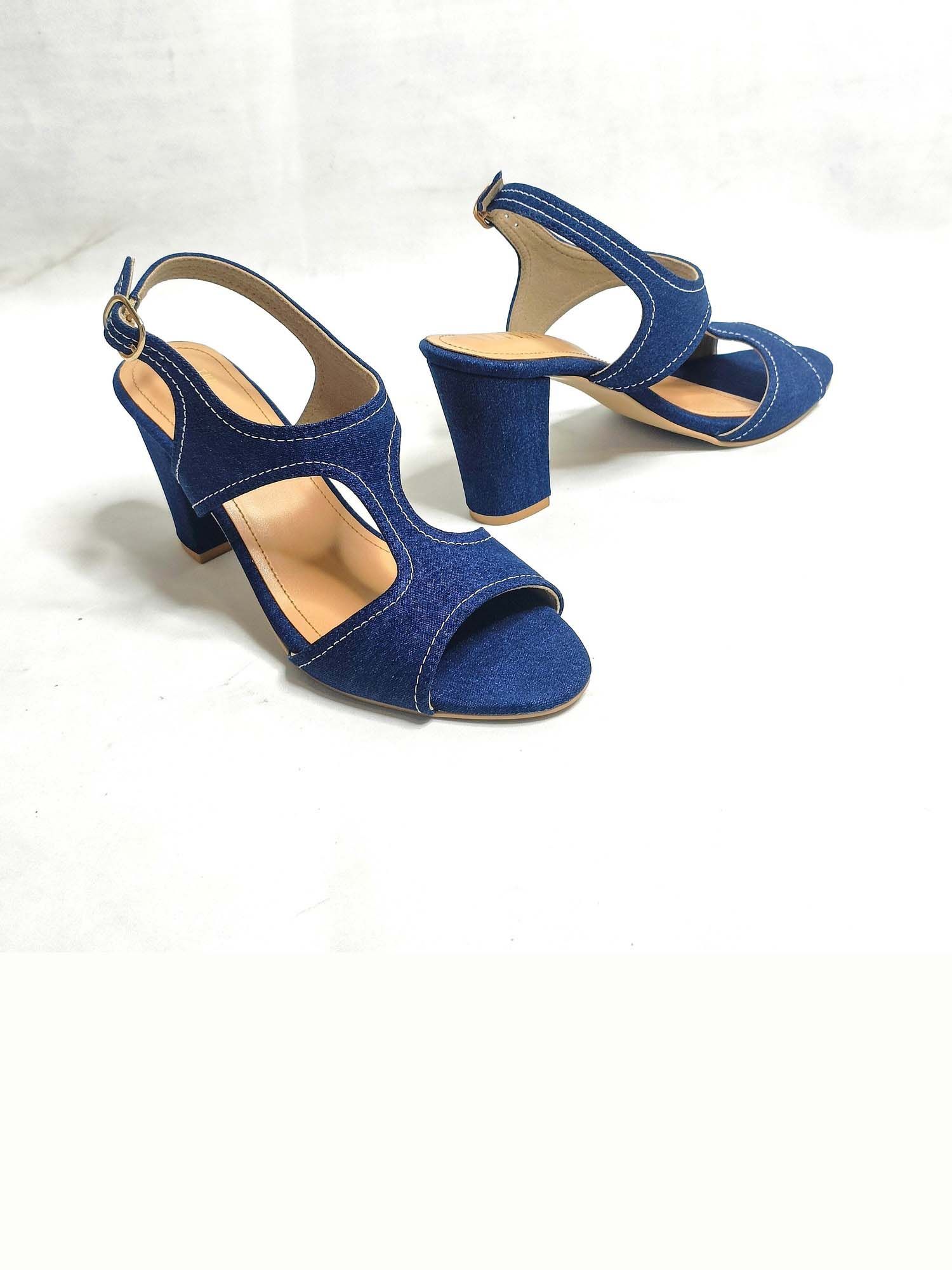 Denim Ankle Strap Block Heels