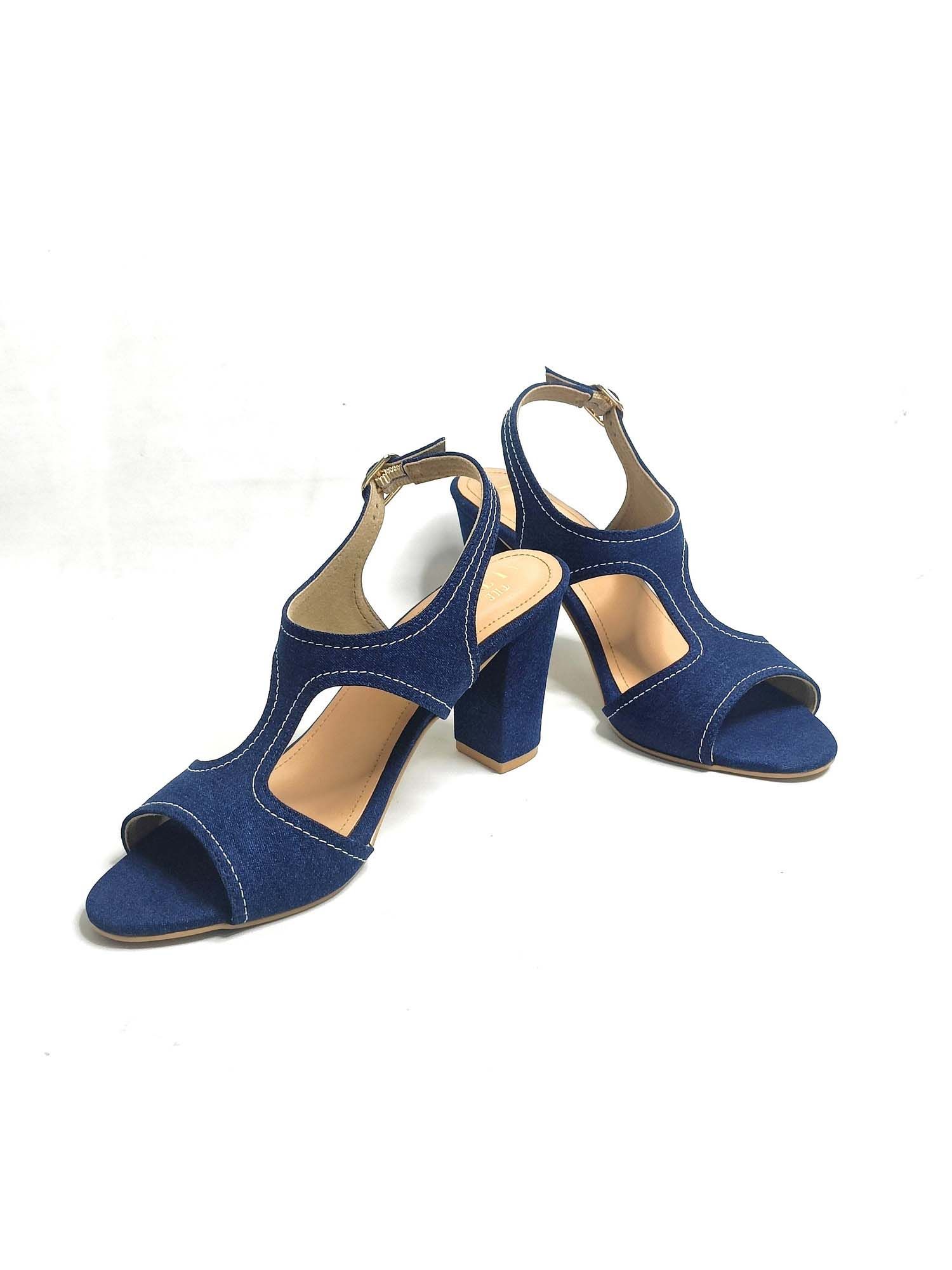 Denim Ankle Strap Block Heels