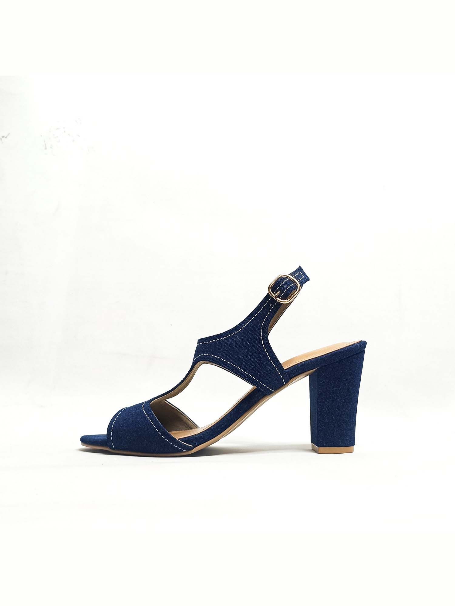 Denim Ankle Strap Block Heels