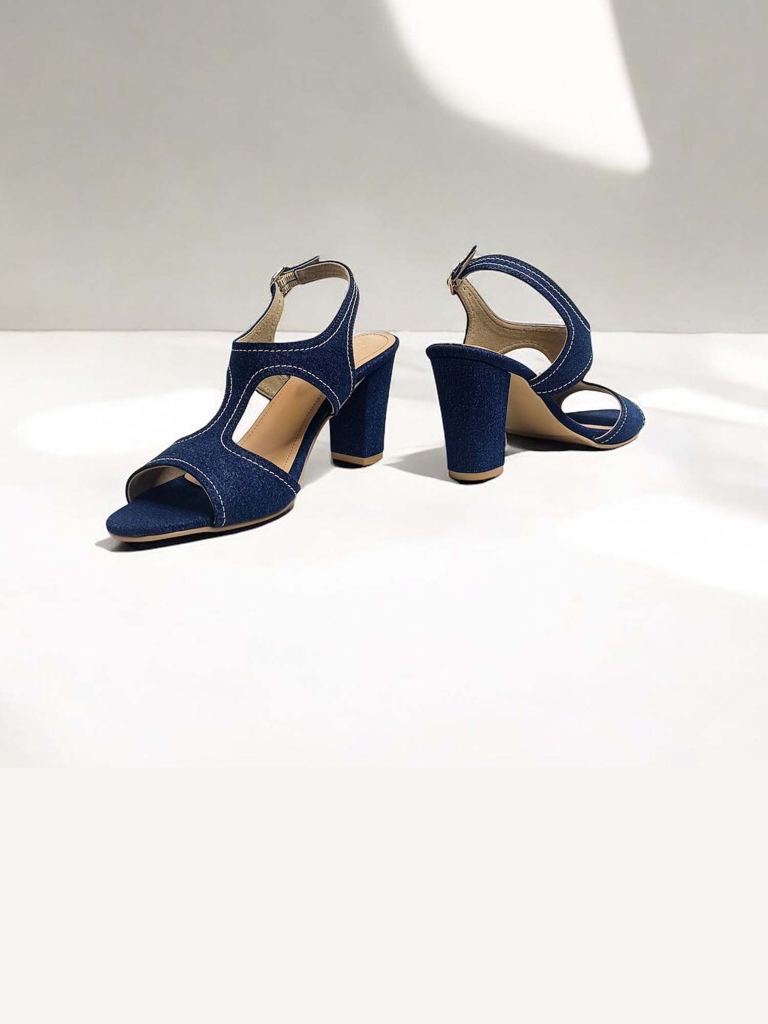 Denim Ankle Strap Block Heels