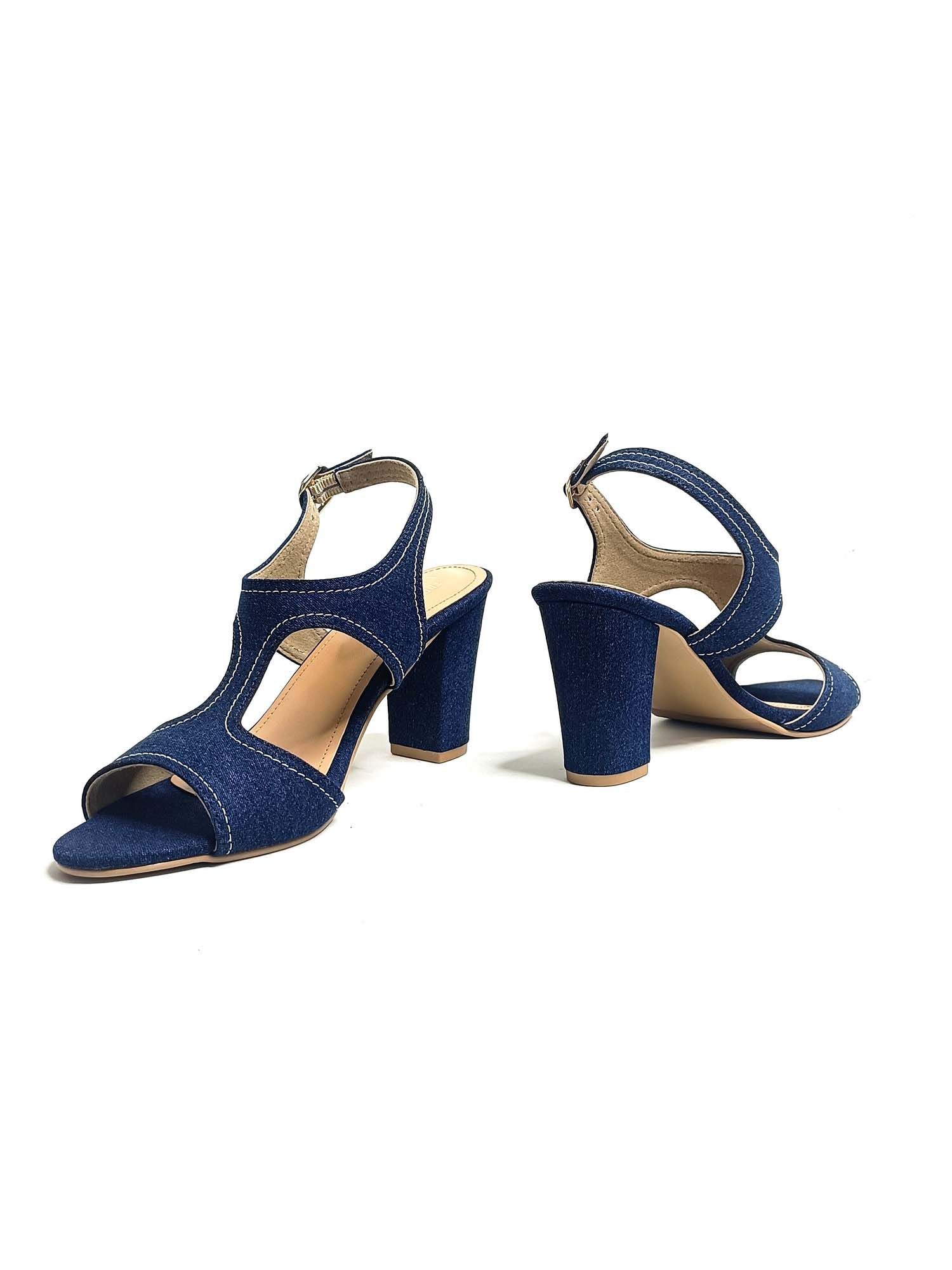 Denim Ankle Strap Block Heels