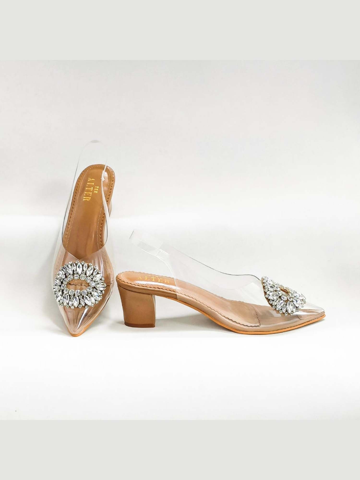 Julia Nude Embellished Block Heels