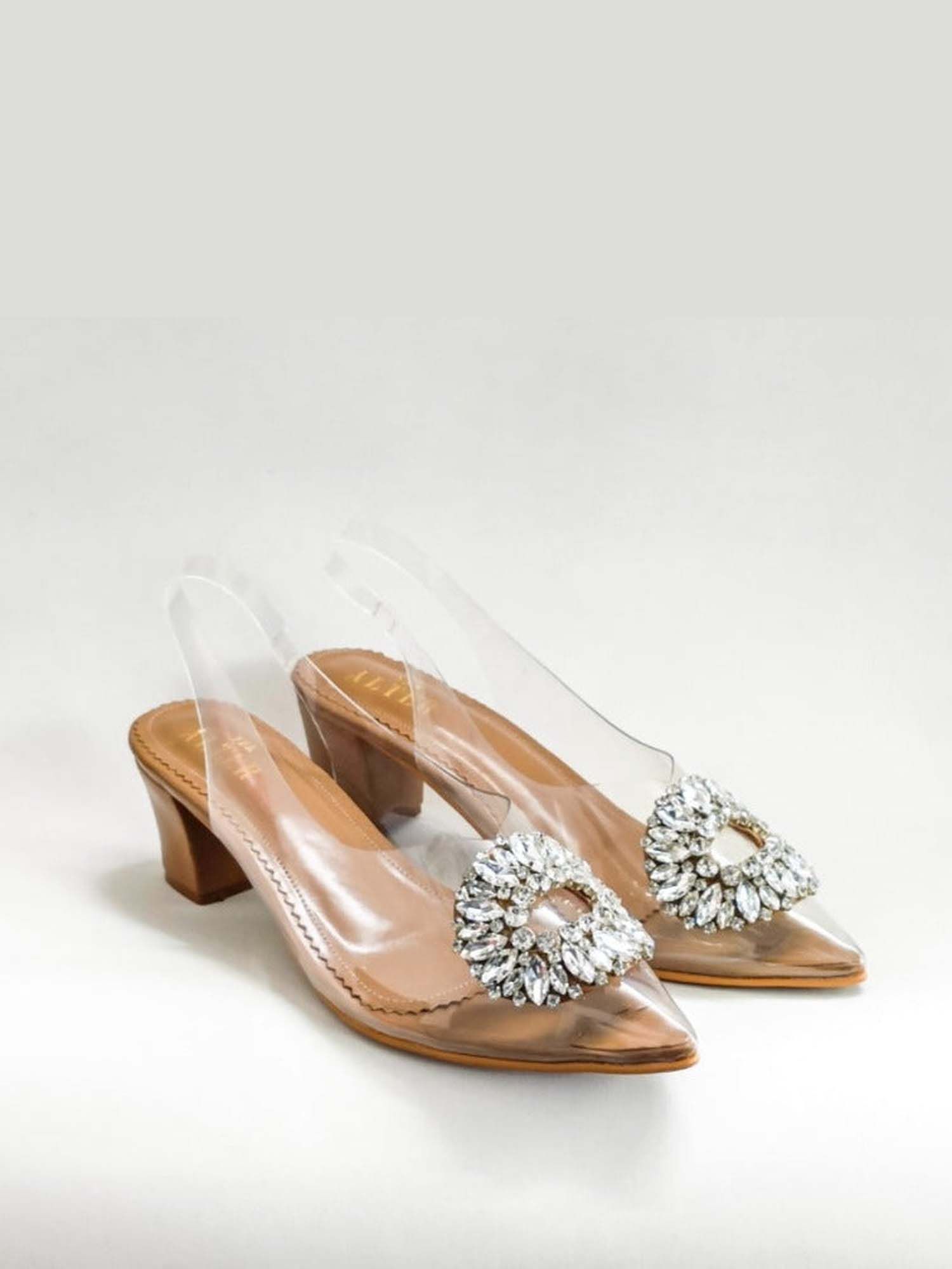 Julia Nude Embellished Block Heels