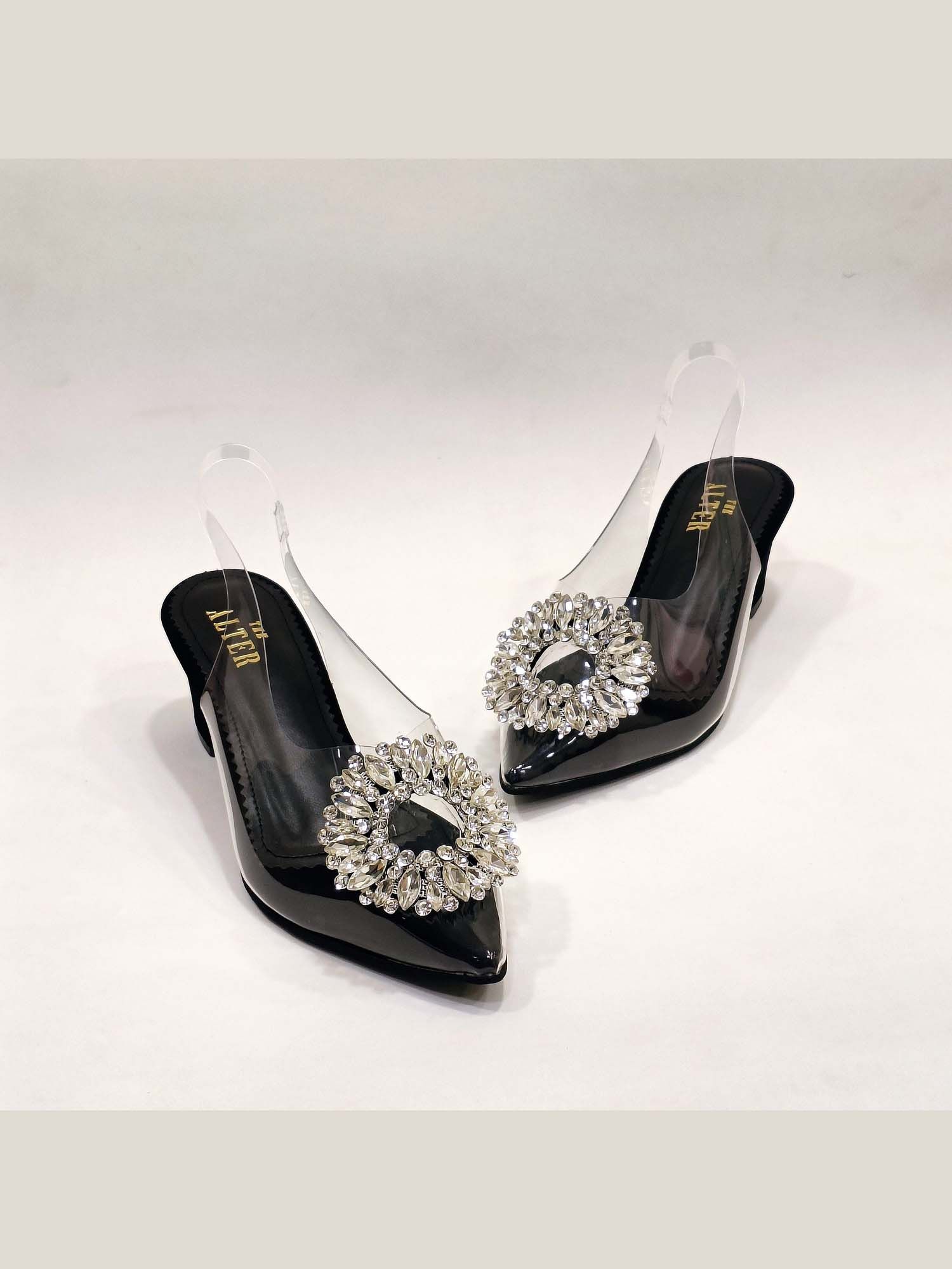 Layla Black Embellished Block Heels