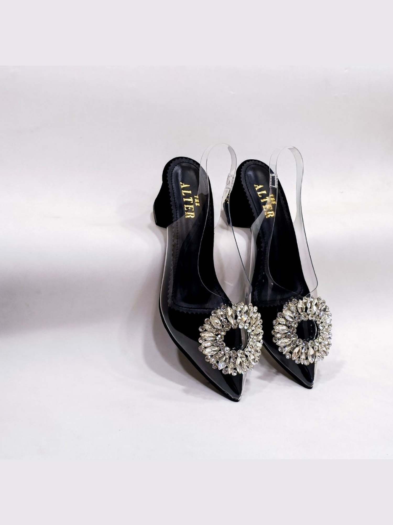 Layla Black Embellished Block Heels