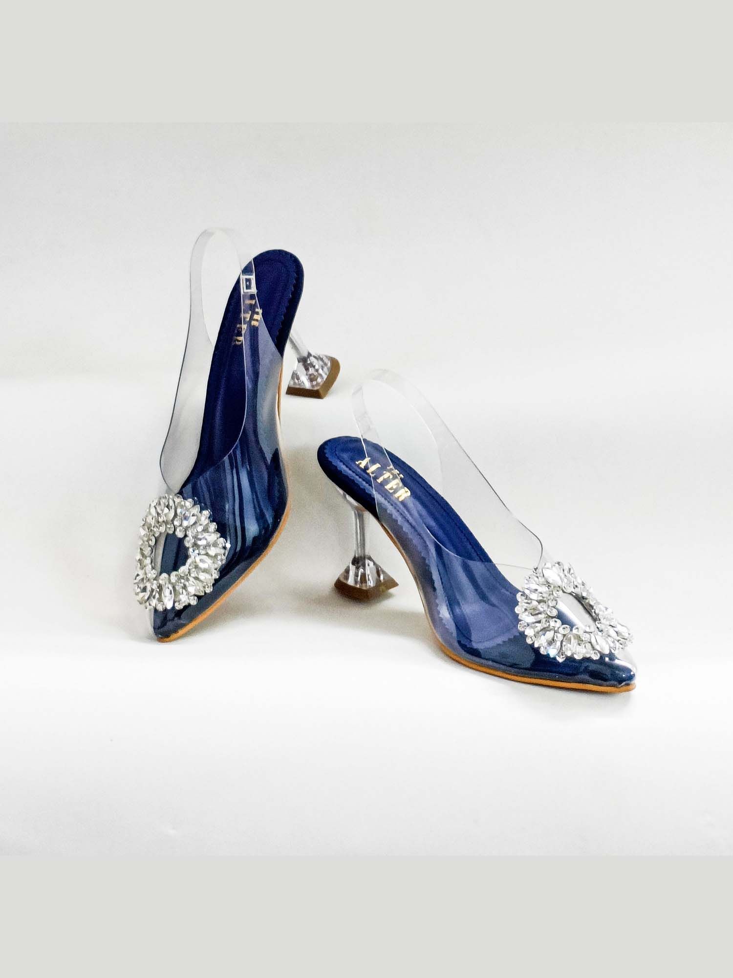 Layla Blue Embellished Pyramid Heels