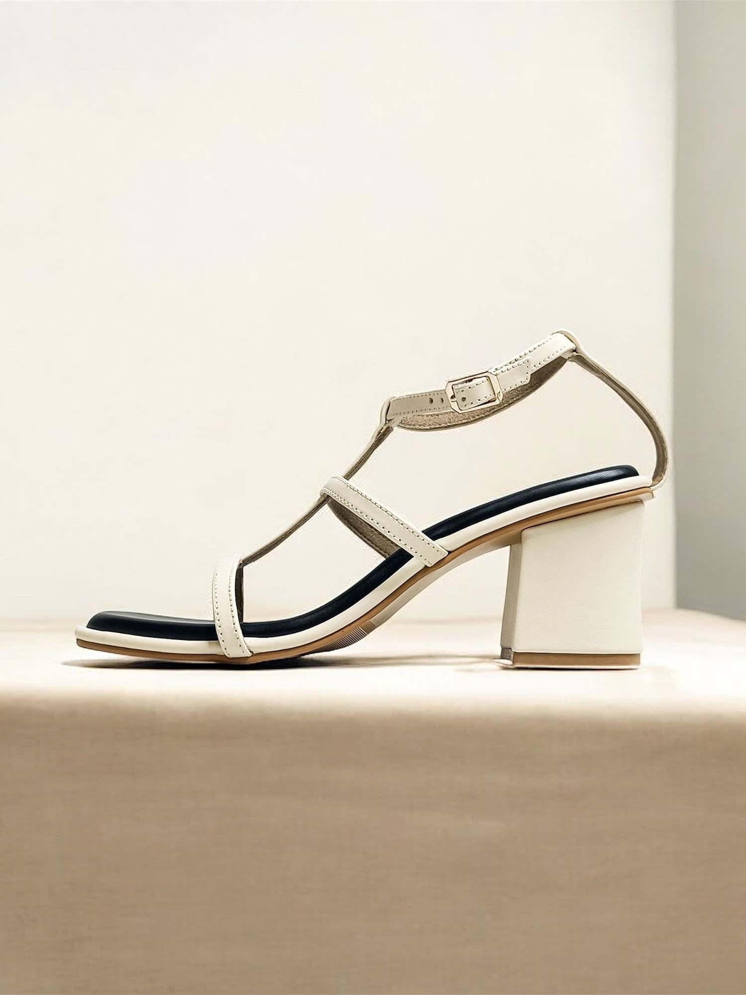 Luna Beige Strappy Block Heels