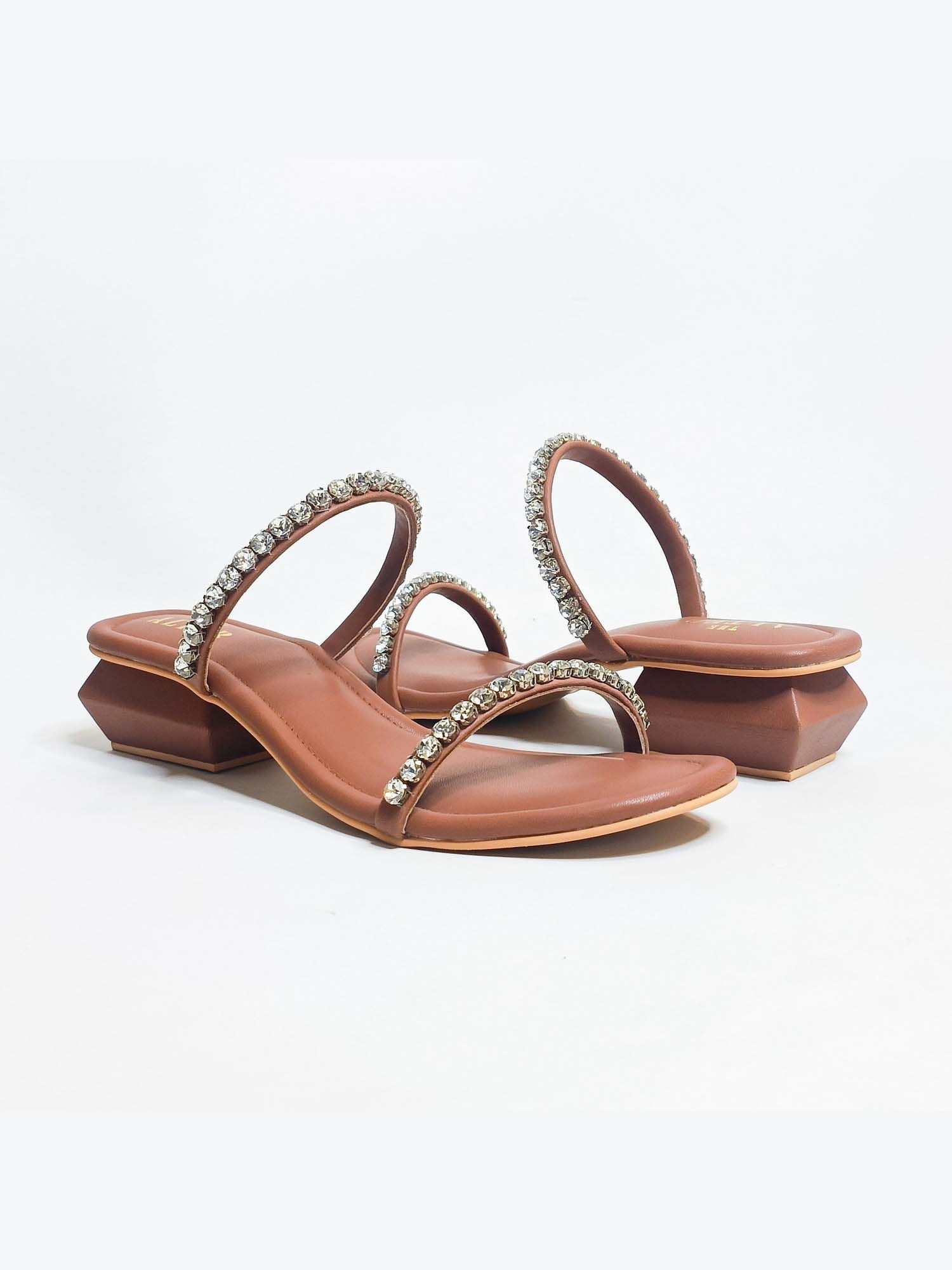 Mysha Tan Embellished Block Heels