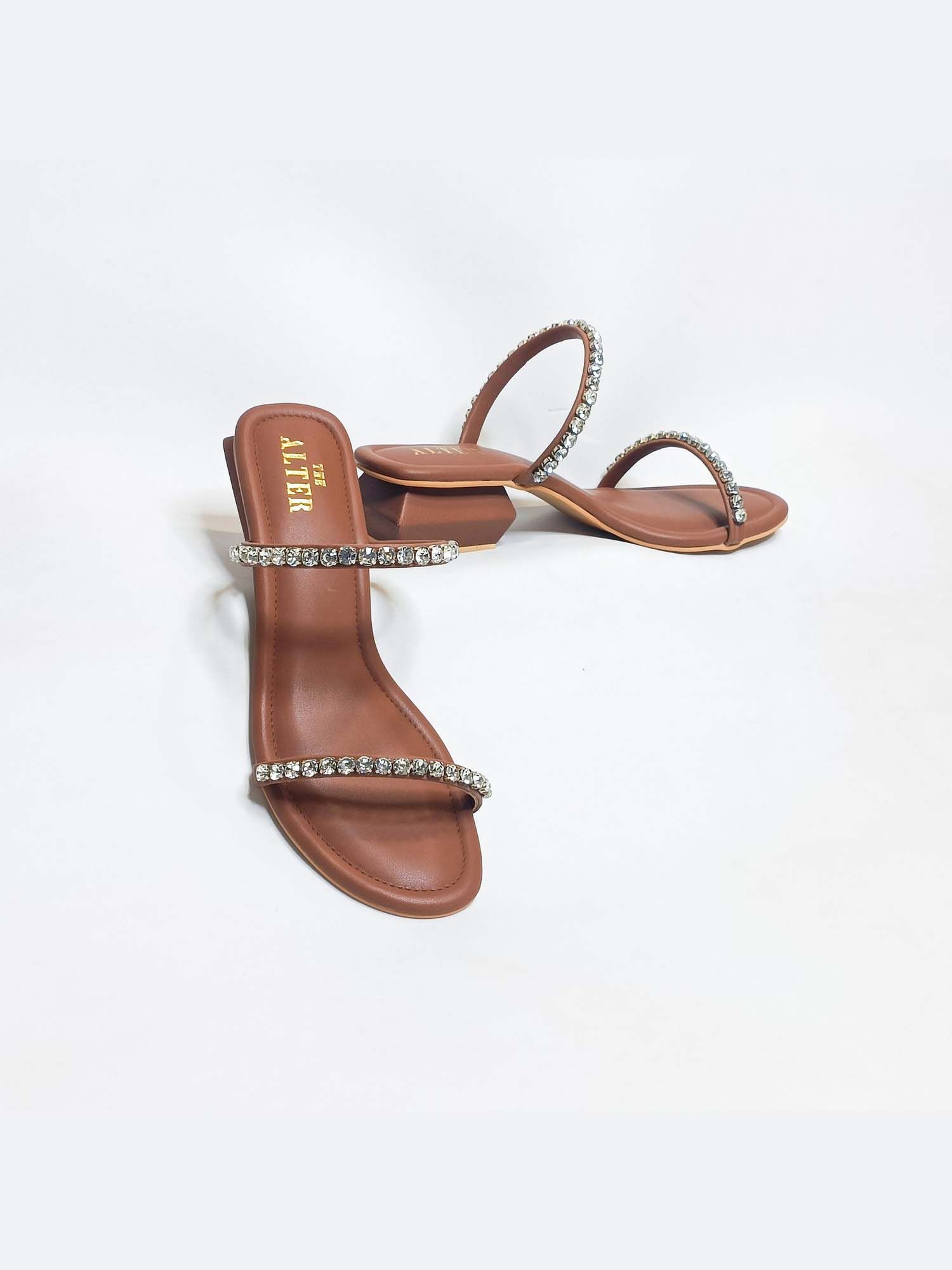 Mysha Tan Embellished Block Heels