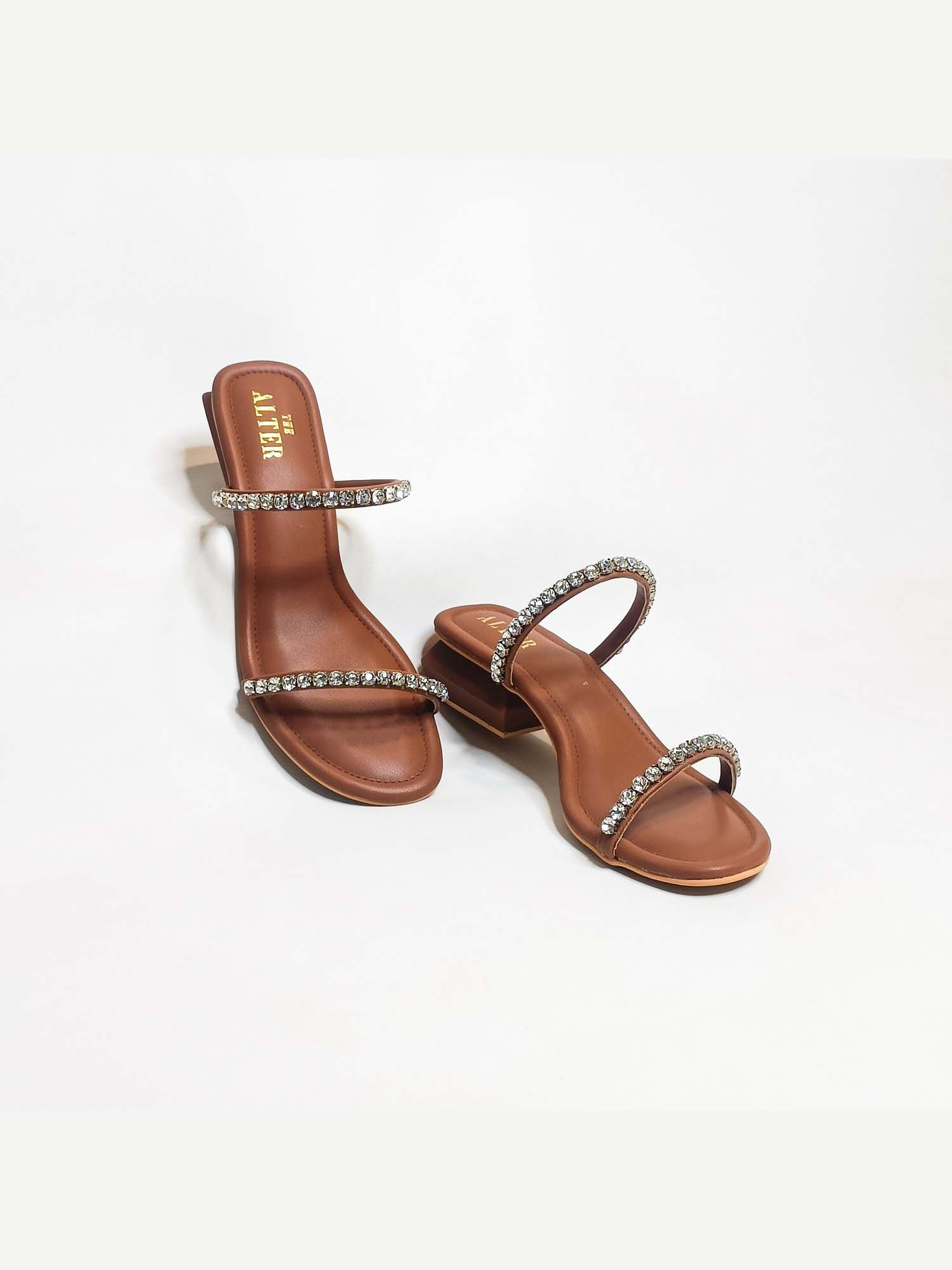 Mysha Tan Embellished Block Heels