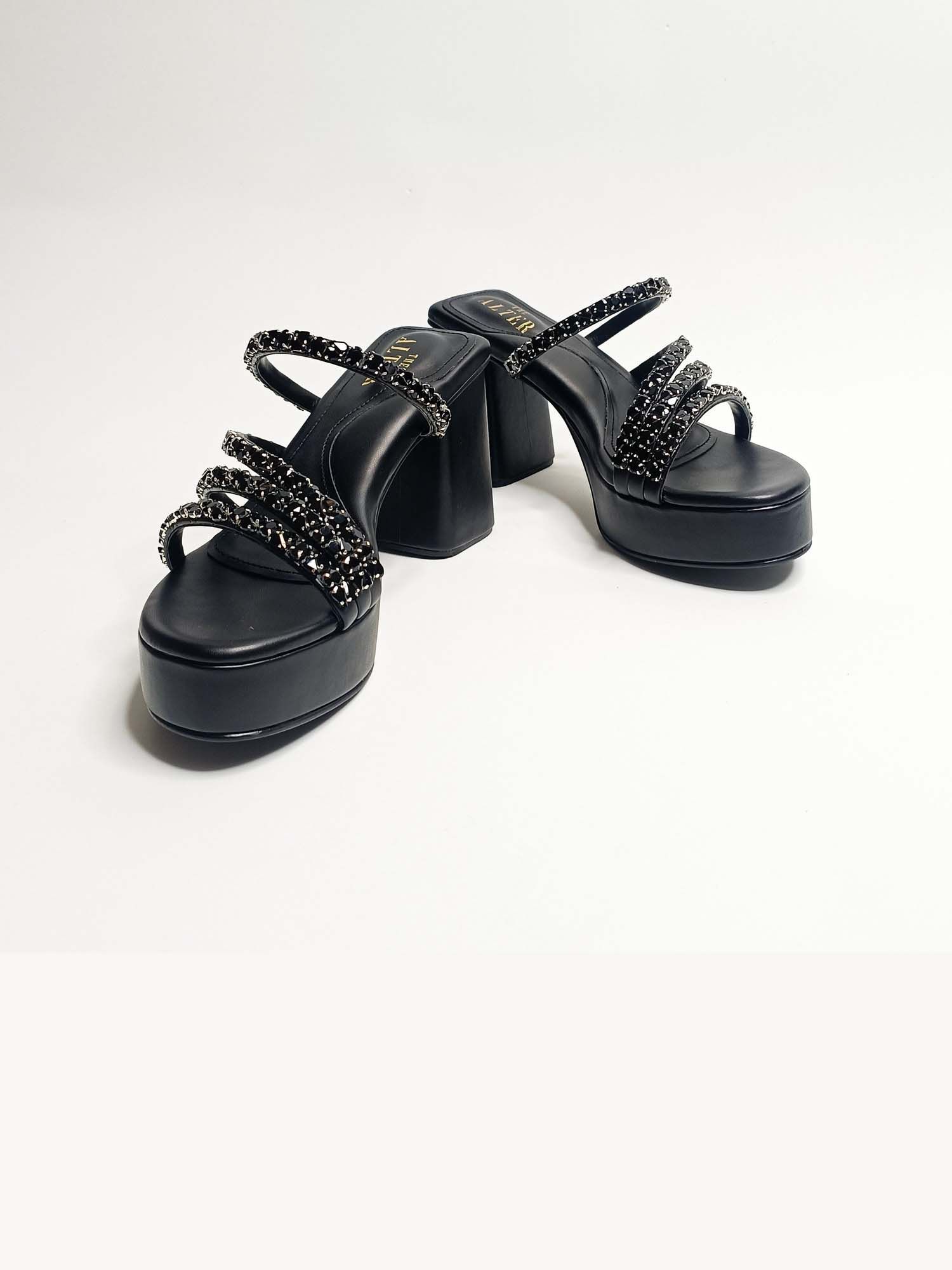 Norah Black Embellished Platform Block Heels