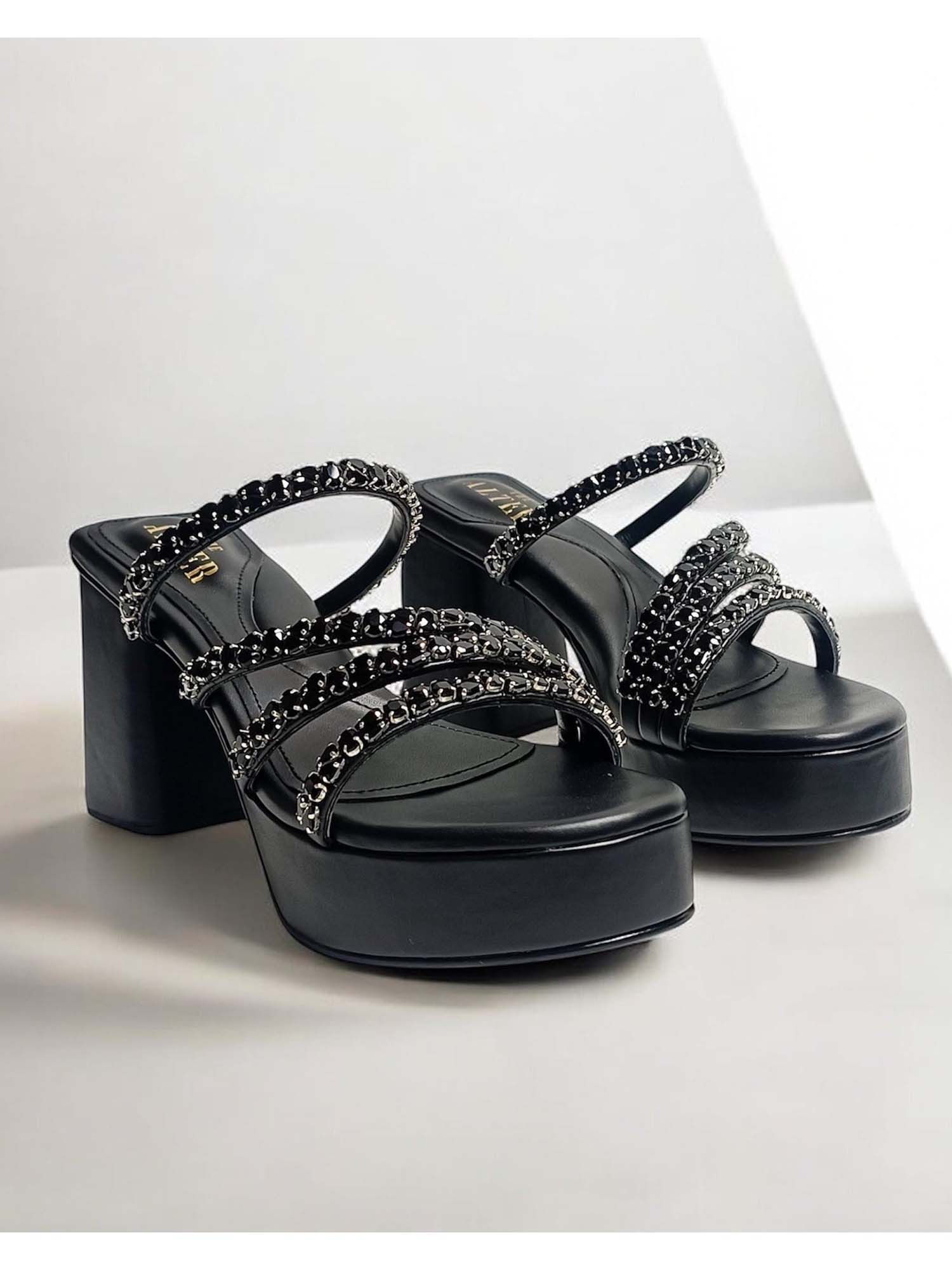 Norah Black Embellished Platform Block Heels
