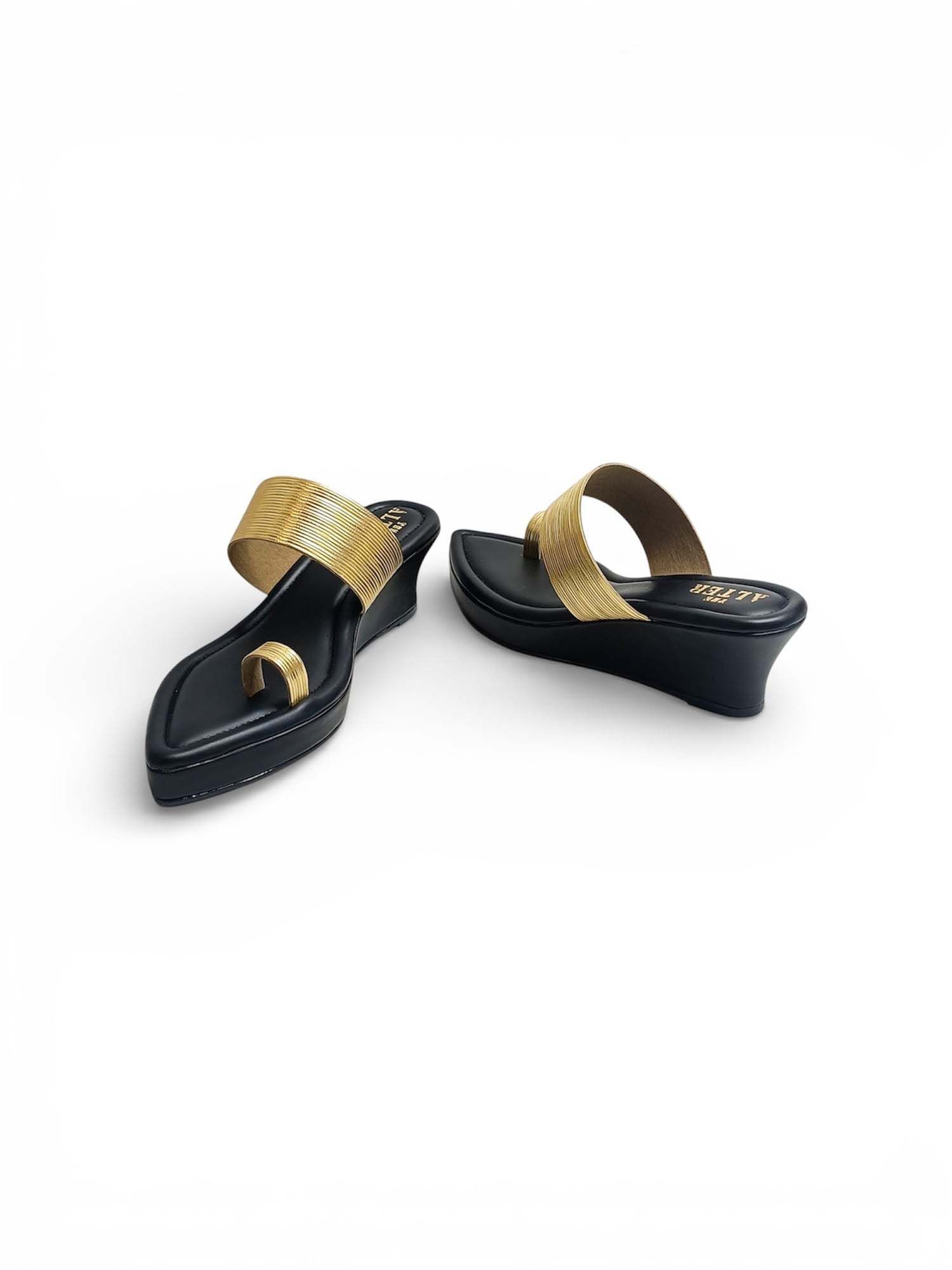 Pointed Toe Gold Strap Platform Heels